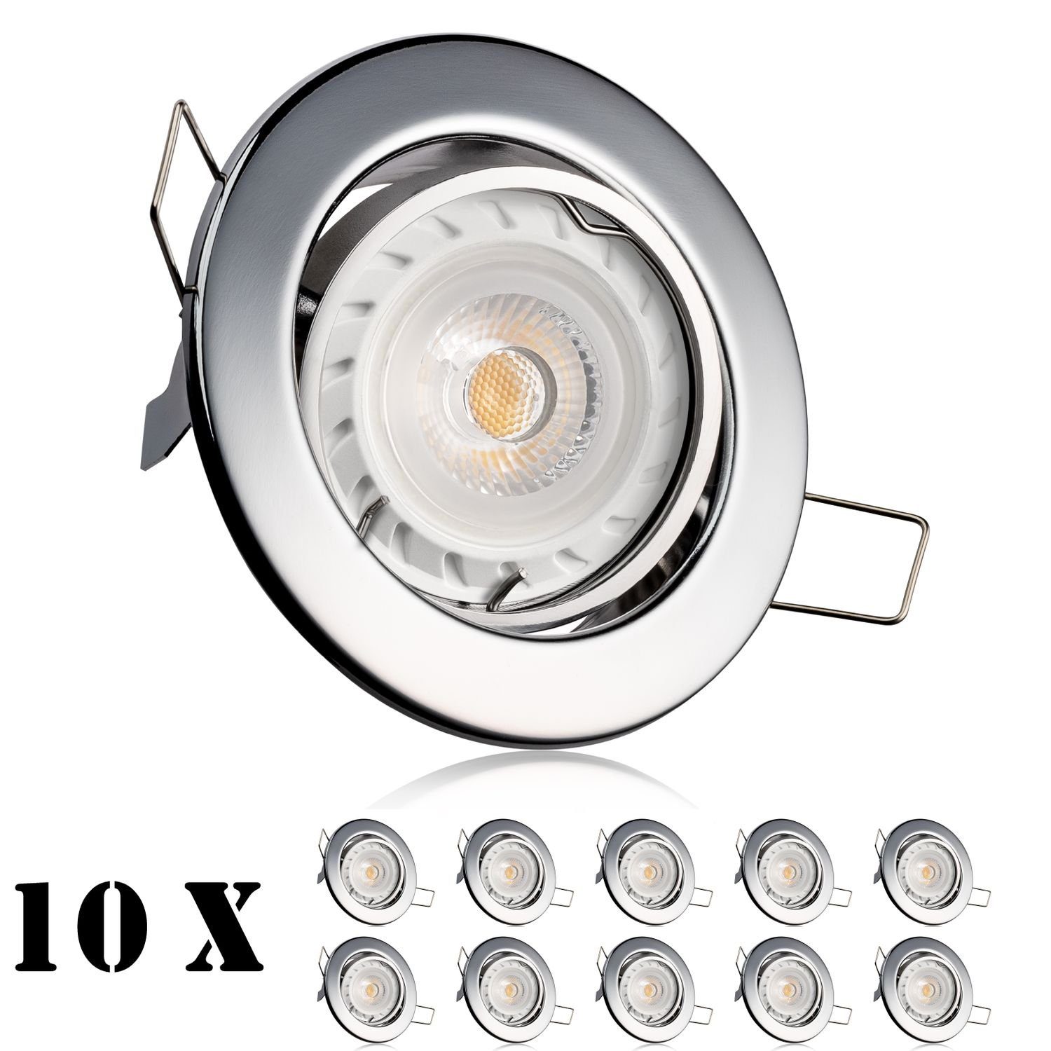 LEDANDO LED Einbaustrahler mit GU10 LED LEDA Markenstrahler Chrom Einbaustrahler 10er LED Set von