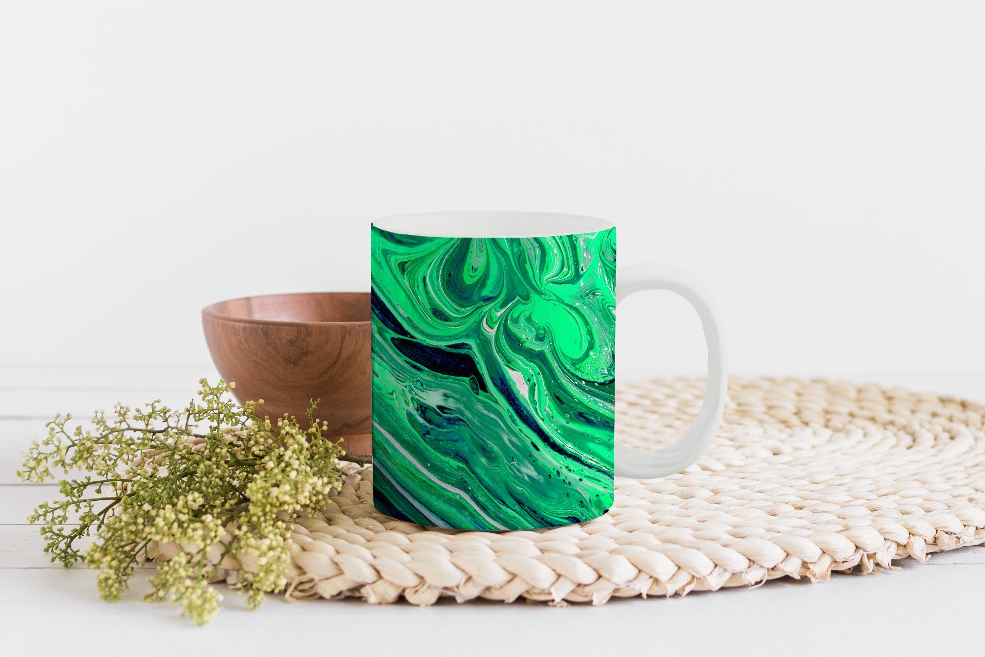 Tasse Grün, Keramik, MuchoWow Ölfarbe Teetasse, Kaffeetassen, - Teetasse, Geschenk Becher, - Marmor