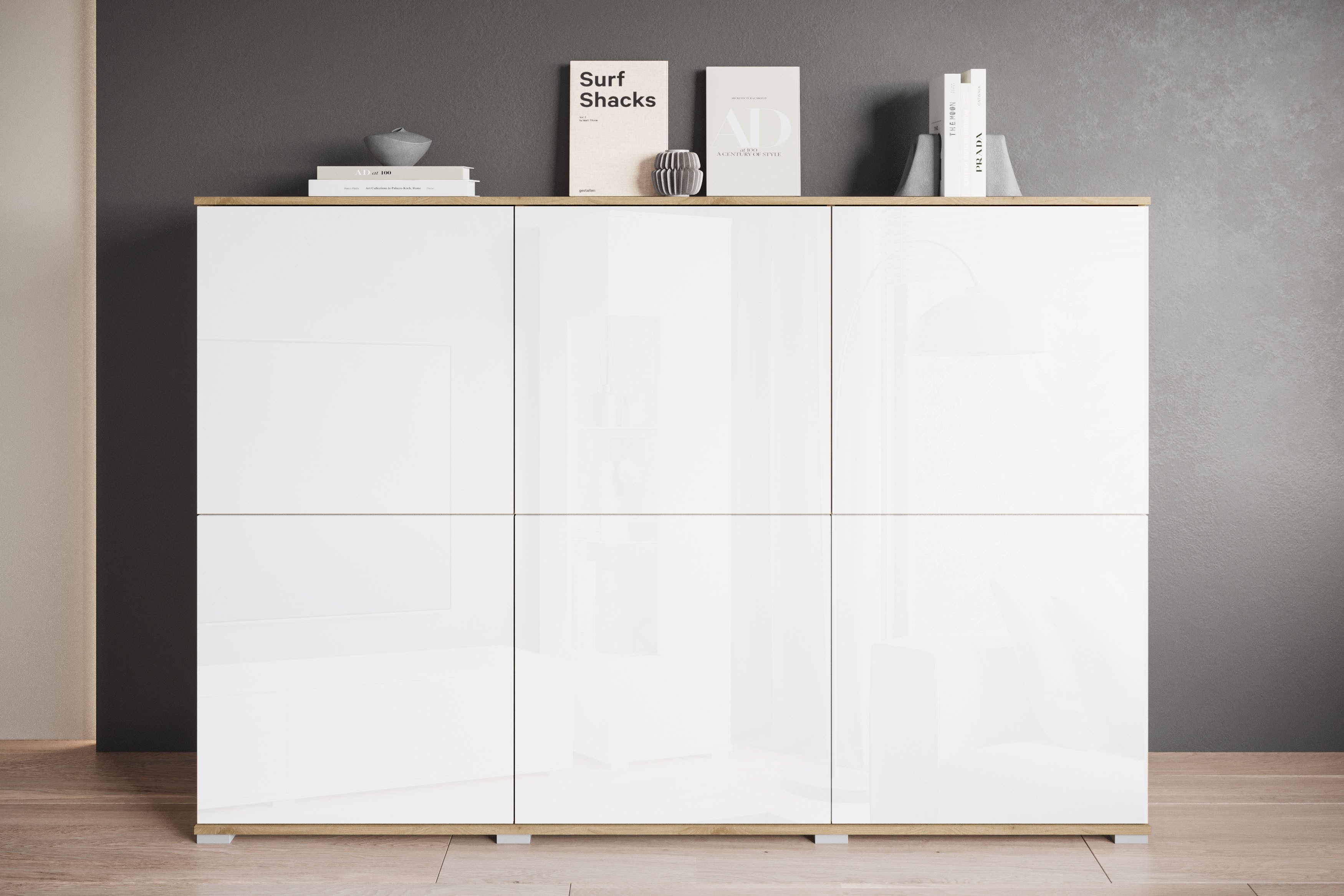 INOSIGN Highboard Kenia, moderne grifflose Hochkommode mit 6 Двери, Breite 180 cm (1 St), Push-to-Open-Fronten, höhenverstellbaren Полки