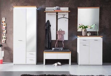 MCA furniture Garderobenschrank CALI, B 75 x H 201 cm, Weiß matt, Eiche Wotan Dekor, mit 2 Türen und 2 Schubladen