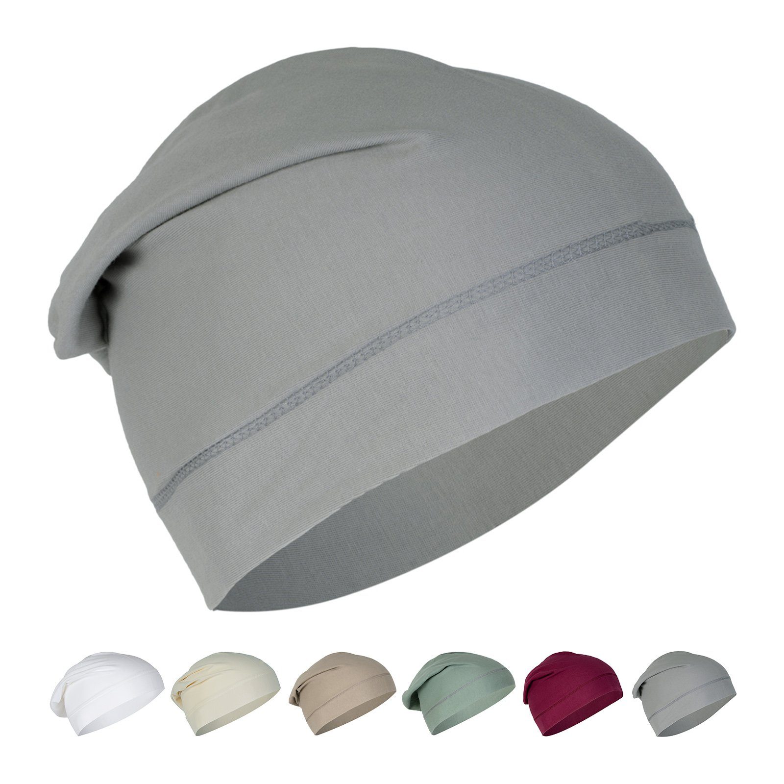 beties Beanie BasicSoft (1-St., 1 Stück Jersey-Beanie) leichte Sommermütze Sportmütze Schlafmütze Chemomütze silber-grau