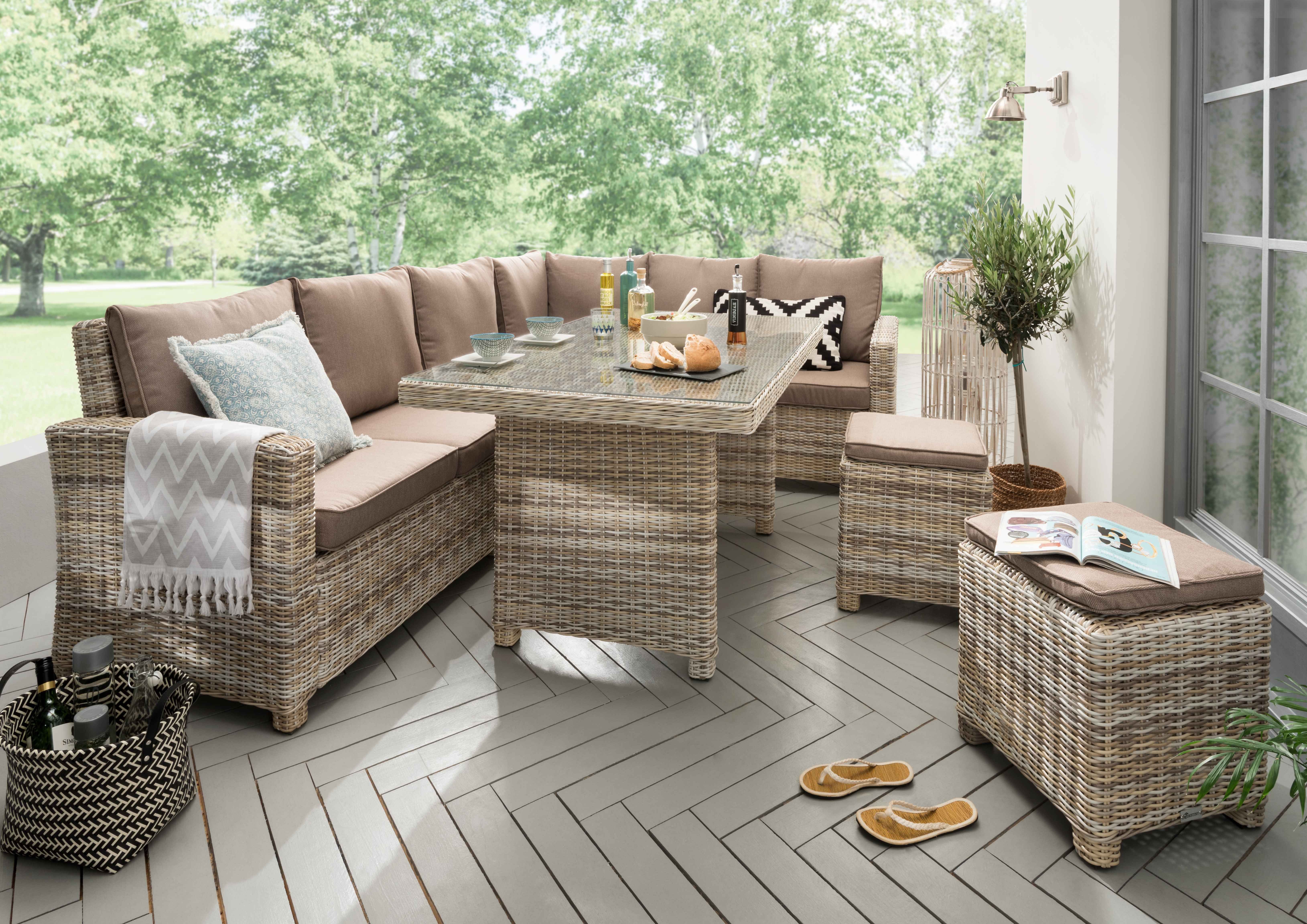 bis (Set, für Große 2 Tisch 8 Ecklounge, + Destiny 20-tlg), ALCUDIA, Auflagen, 150x90x73cm, Hocker, zu Ecklounge Polyrattan, Personen Gartenlounge-Set