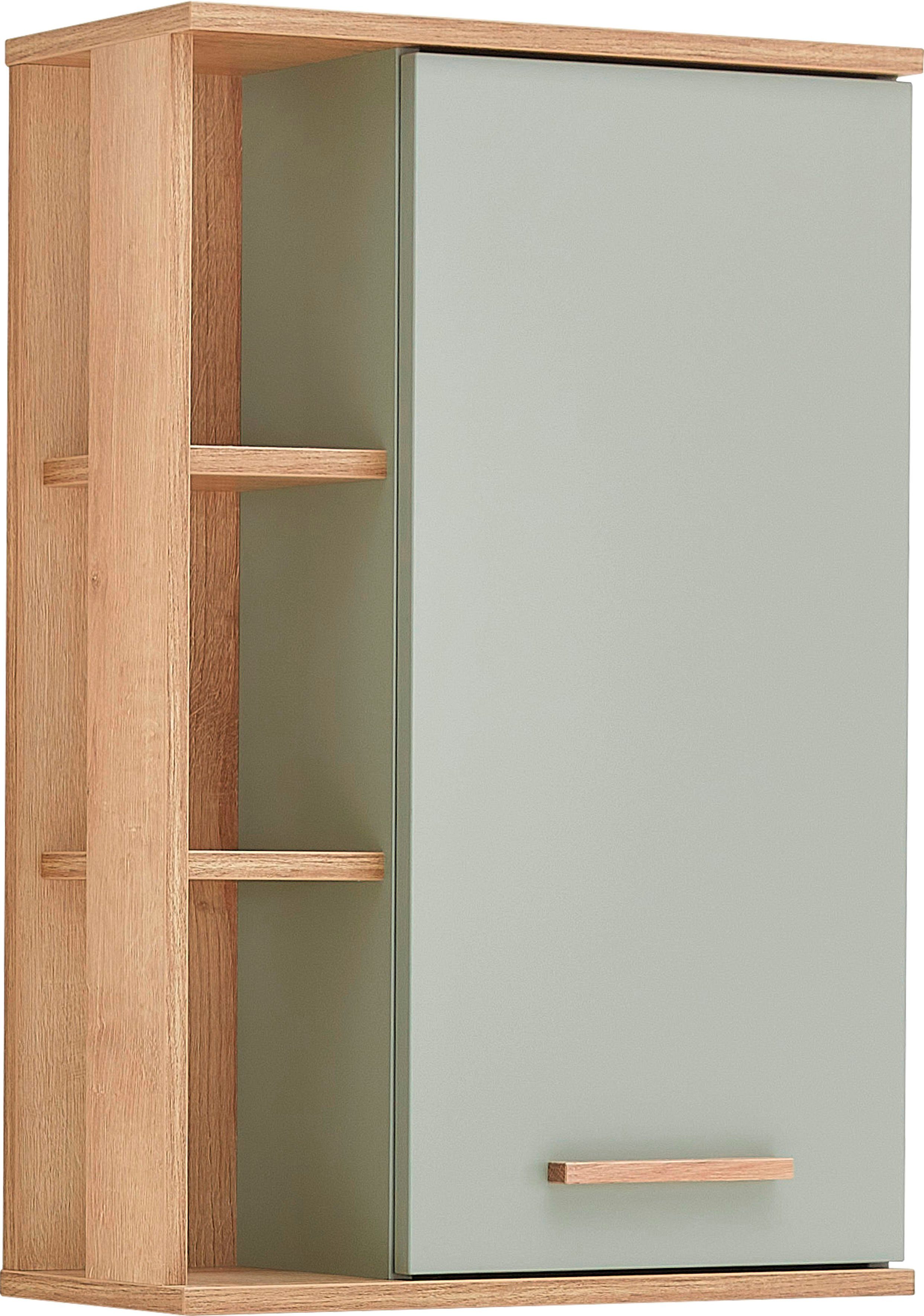 Saphir Hängeschrank Quickset Badschrank 50,5 cm breit mit 1 Tür und 2 Glas-Einlegeböden Badezimmer-Hängeschrank inkl. Türdämpfer, Holzgriffe