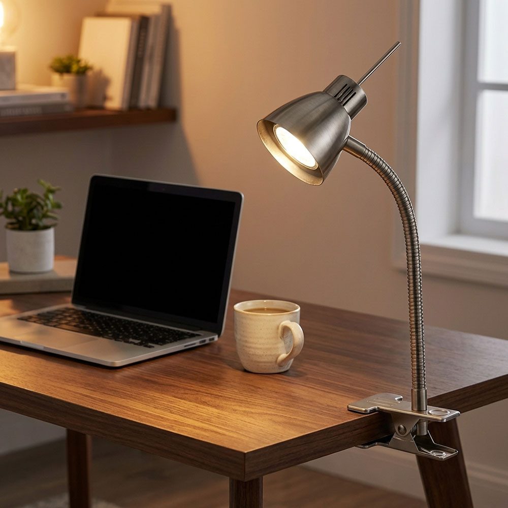 GLOBO LIGHTING Klemmleuchte, Leuchtmittel inklusive, Warmweiß, LED Schreibtischleuchte Klemmleuchte Schlafzimmer Tischlampe silber
