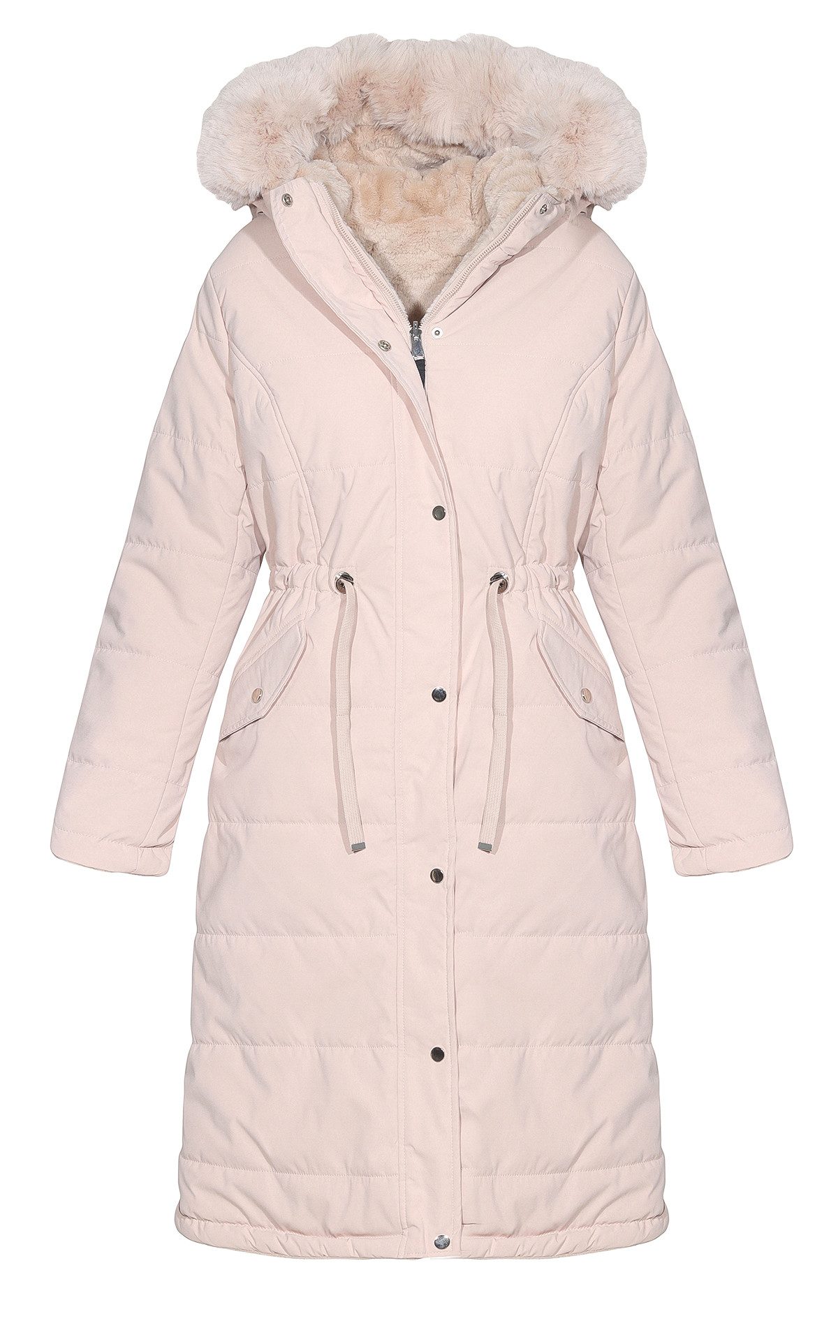 Aurela Damenmode Wintermantel Warmer Damen Winterparka Vollgefüttert mit Kapuze wasserabweisend auch in großen Größen erhältlich, Teddyfutter, Taillienzugband