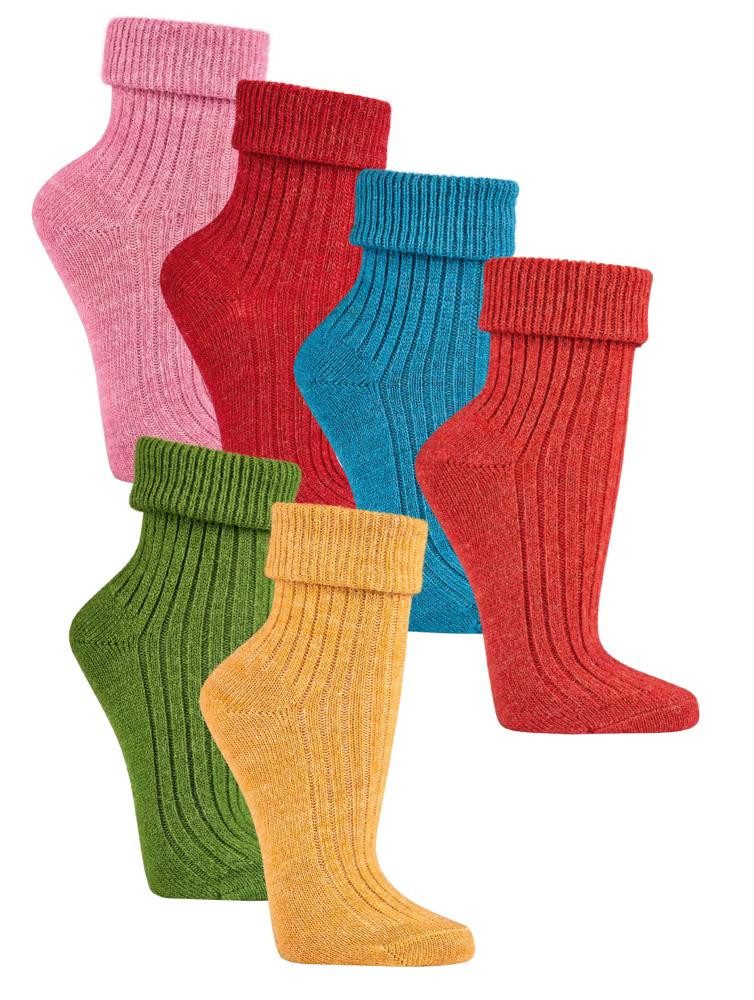 TippTexx 24 Kuschelsocken 2 Paar farbenfrohe Damen-Wollsocken mit Alpakawolle, Umschlag-Socken