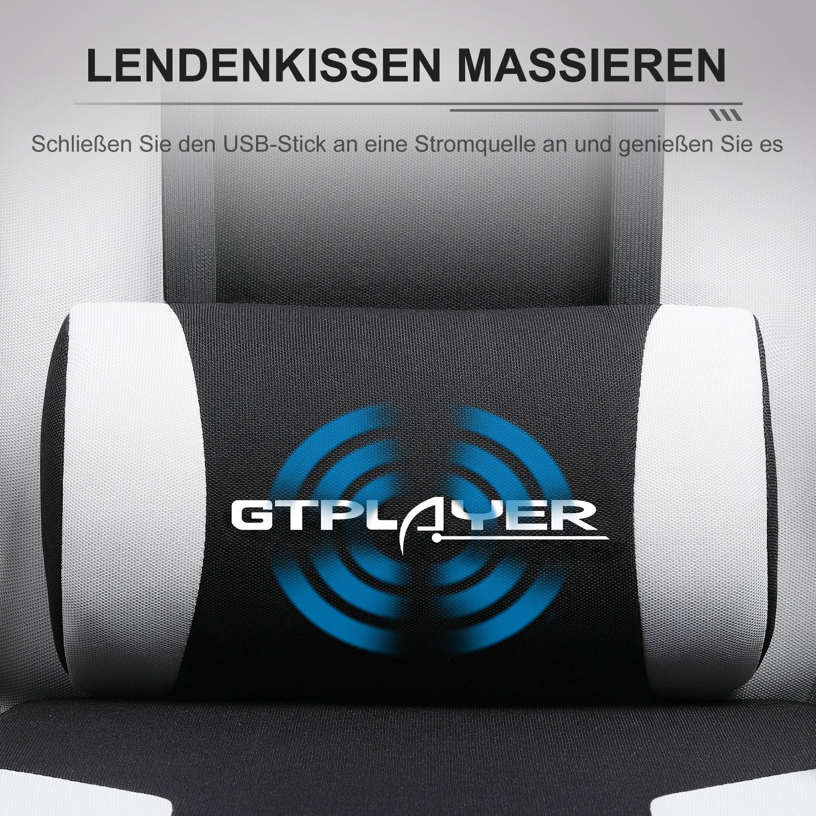 GTPLAYER Gaming-Stuhl Bürostuhl mit Massagefunktion, Fußstütze, Kopfstütze (Packung), Ergonomischer Gamer Stuhl Maximale Belastung 150 kg, 360° drehbar – Bild 2 von 5