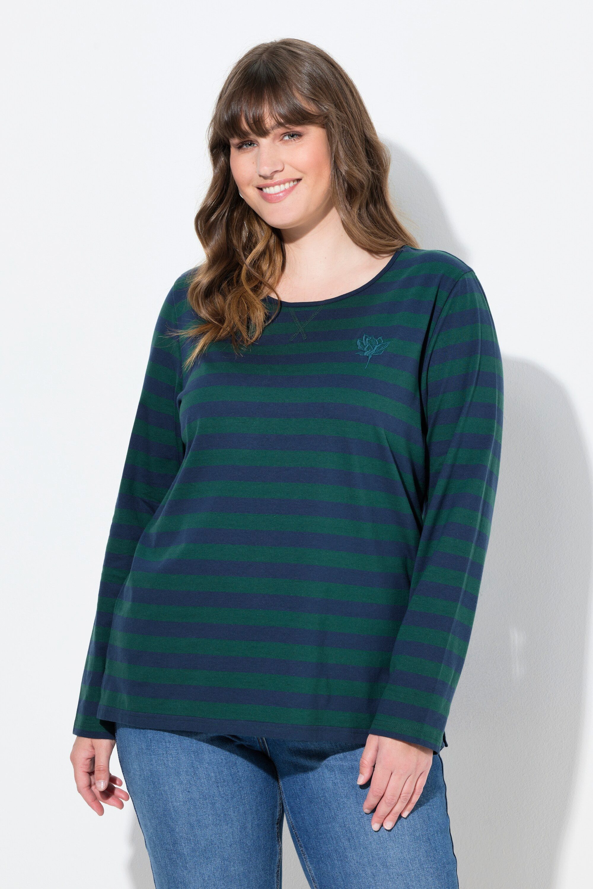 Ulla Popken Longsleeve Shirt Ringel Rundhals günstig online kaufen
