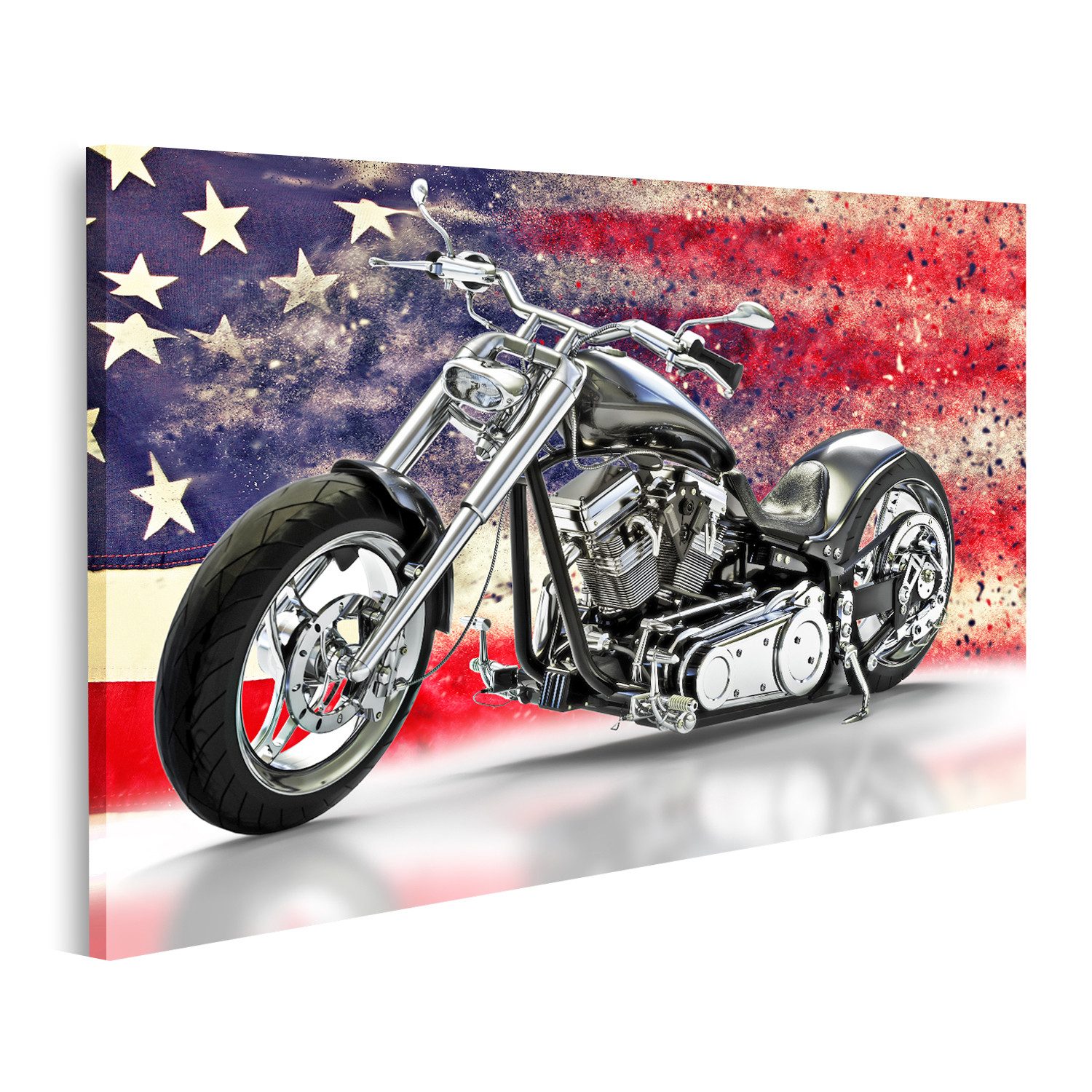 islandburner Leinwandbild Schwarzes Motorrad Amerikanische Flagge günstig online kaufen