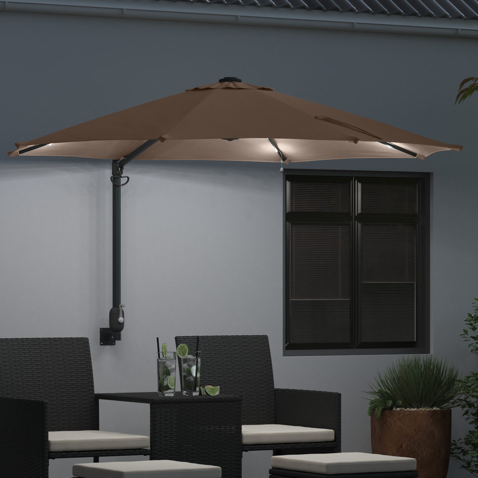 vidaXL Sonnenschirm Wand-Sonnenschirm mit LED-Leuchten Taupe günstig online kaufen