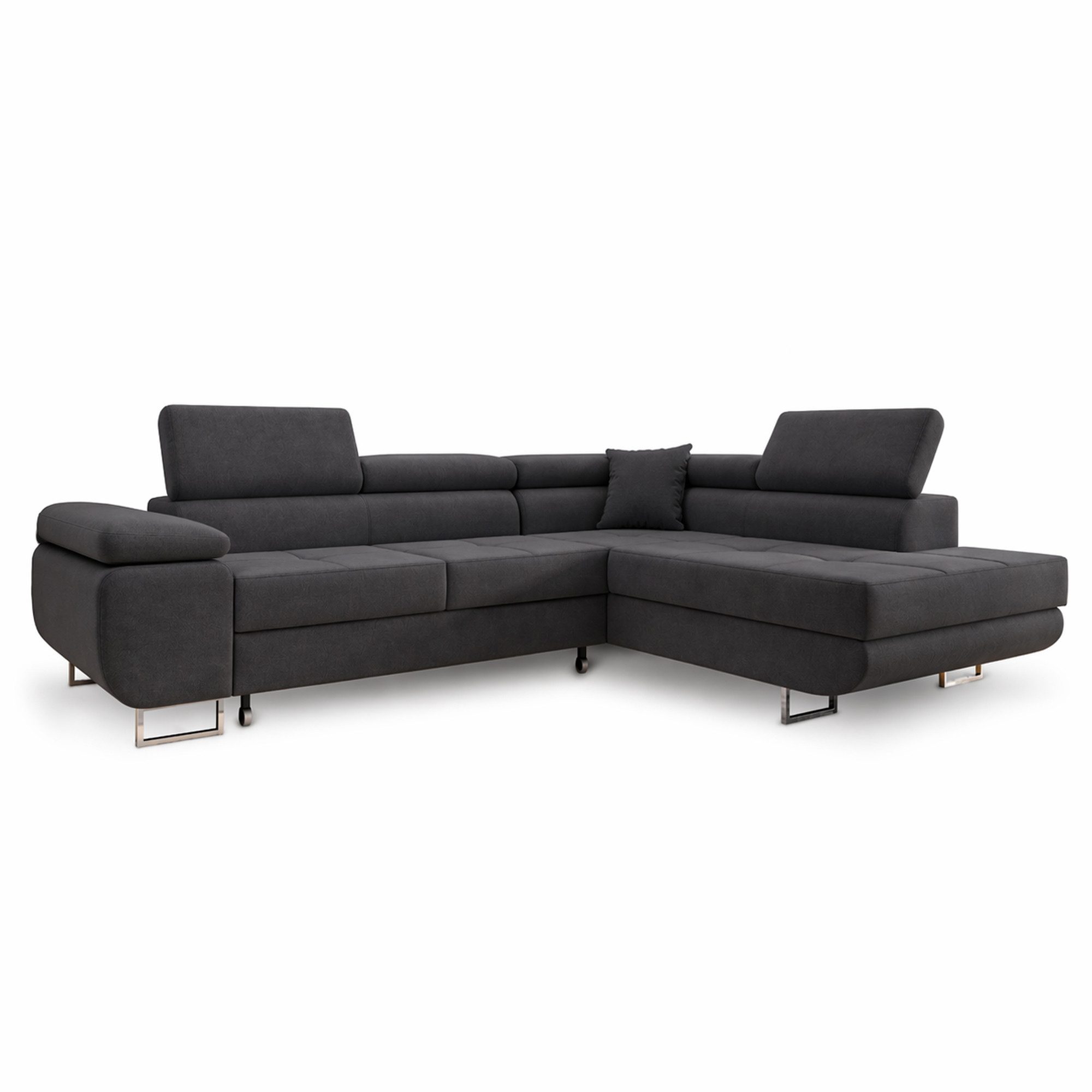 M-Punkt24 Ecksofa DUBAI, Samtstoff, Ottomane rechts oder links, Kopfteilverstellung, Bettkasten