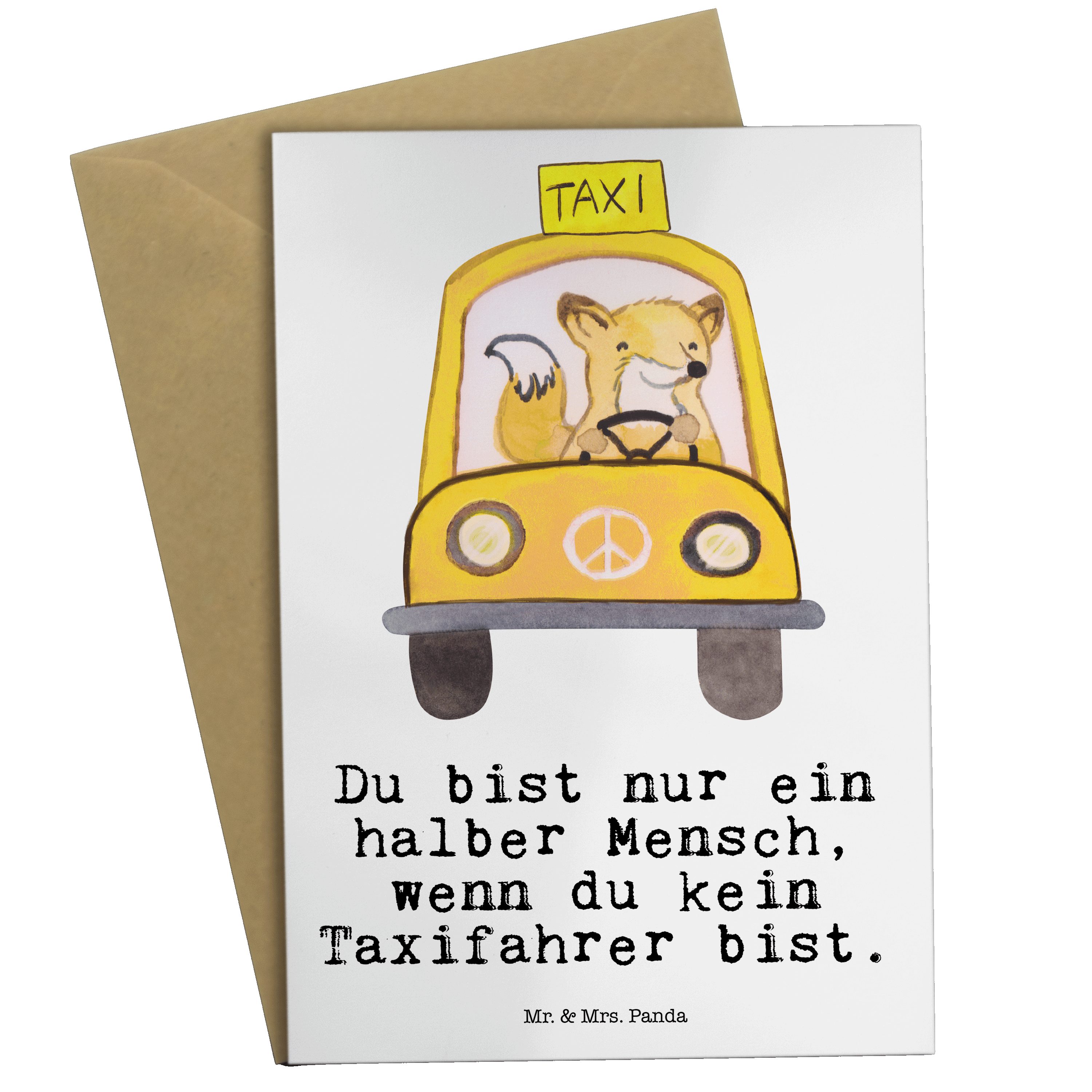 Mr. & Mrs. Panda Grußkarte Taxifahrer mit Herz - Weiß - Geschenk, Glückwunschkarte, Hochzeitskar