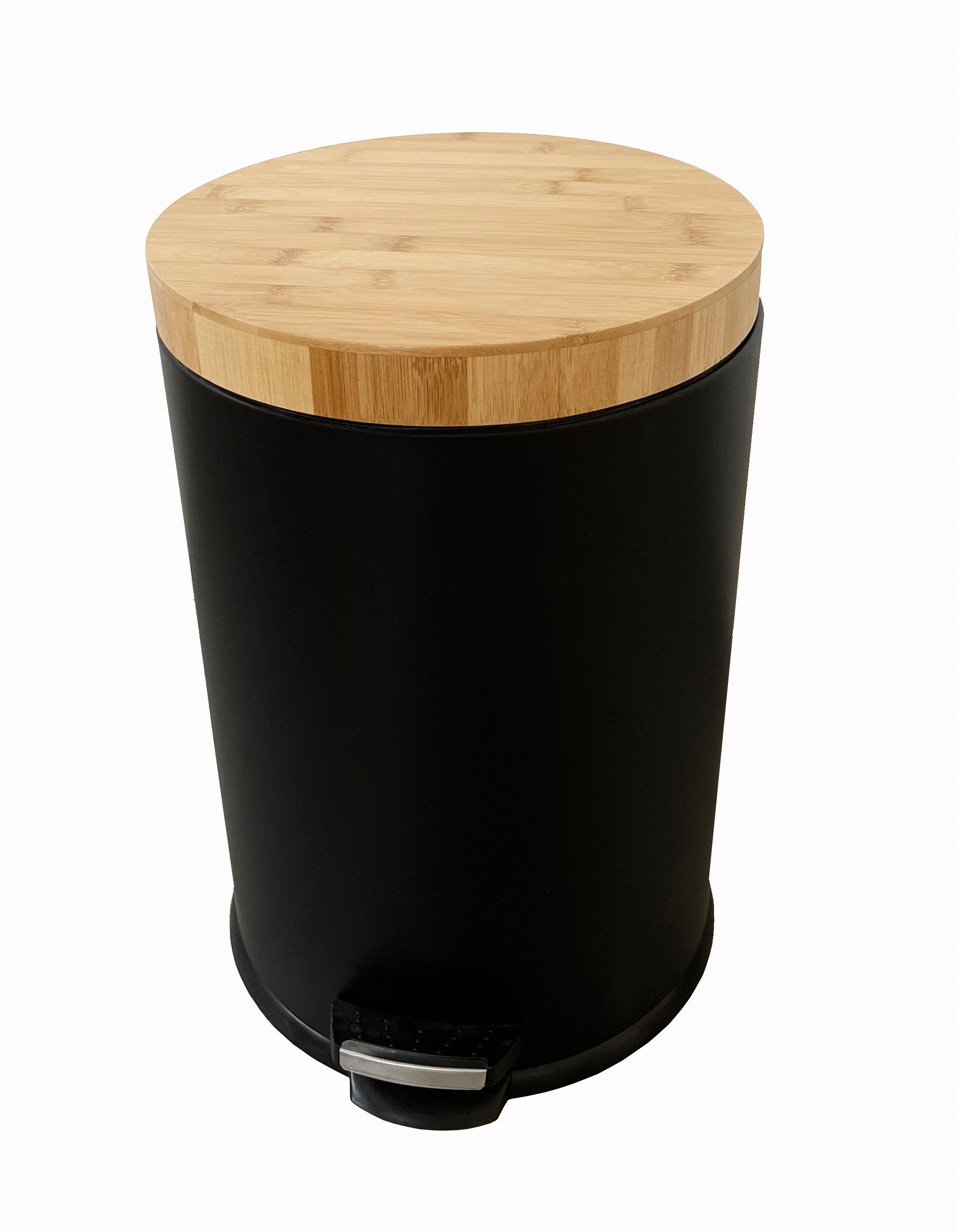 ADOB Mülleimer Abfalleimer Tretabfalleimer Schwarz-Matt (20 oder 30 Liter), Bambus  Deckel, herausnehmbarer Inneneimer, keine Fingerabdrücke