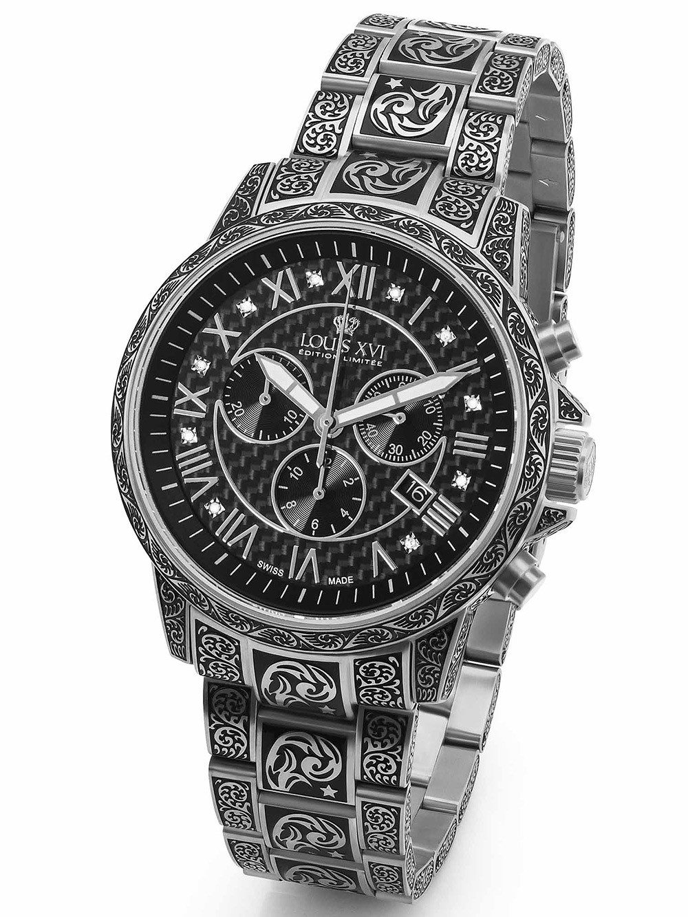 LOUIS XVI Quarzuhr Louis XVI LXVI1722 Herrenuhr Palais Royale Inked Diamond 43mm 10ATM Louis XVI LXVI1722 Herrenuhr Palais Royale Inked Diamond 43mm 10ATM