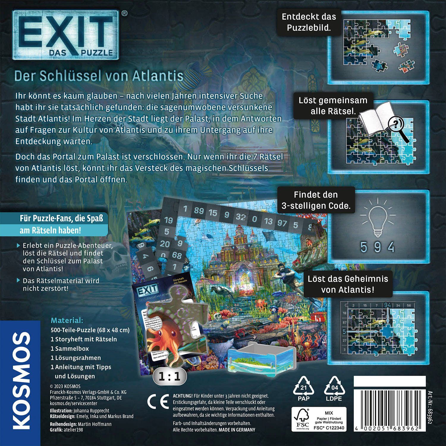 Kosmos Puzzle EXIT Atlantis, Puzzle, in 500 Puzzleteile, Schlüssel Made Das Der Germany von