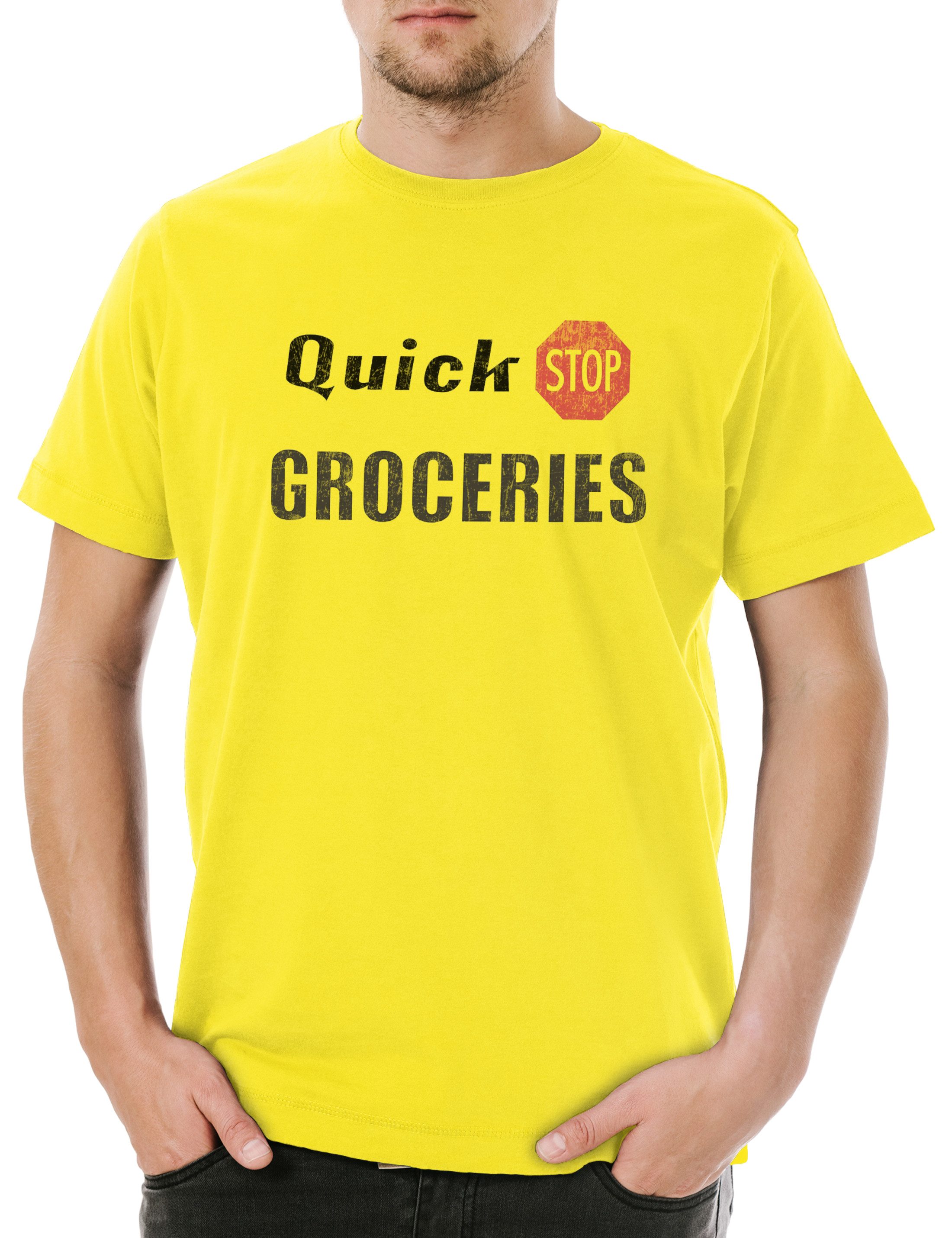 Print-Shirt Quick Stop Groceries Herren T-Shirt Grocery Zeichen Sign Insignia