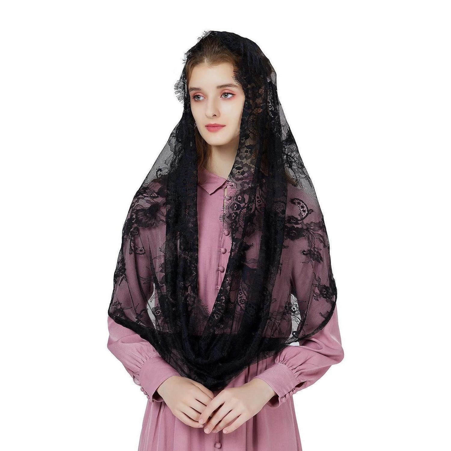 LuxusKollektion Kopftuch Spitzenschal Damen V101 Schwarz/Weiss, (1-St)