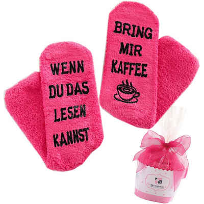 Lucadeau Kuschelsocken mit Spruch "Wenn du das lesen kannst, bring mir Kaffee" (Cupcake Verpackung, 1 Paar) rutschfest, Gr. 36-43, Geburtstagsgeschenk
