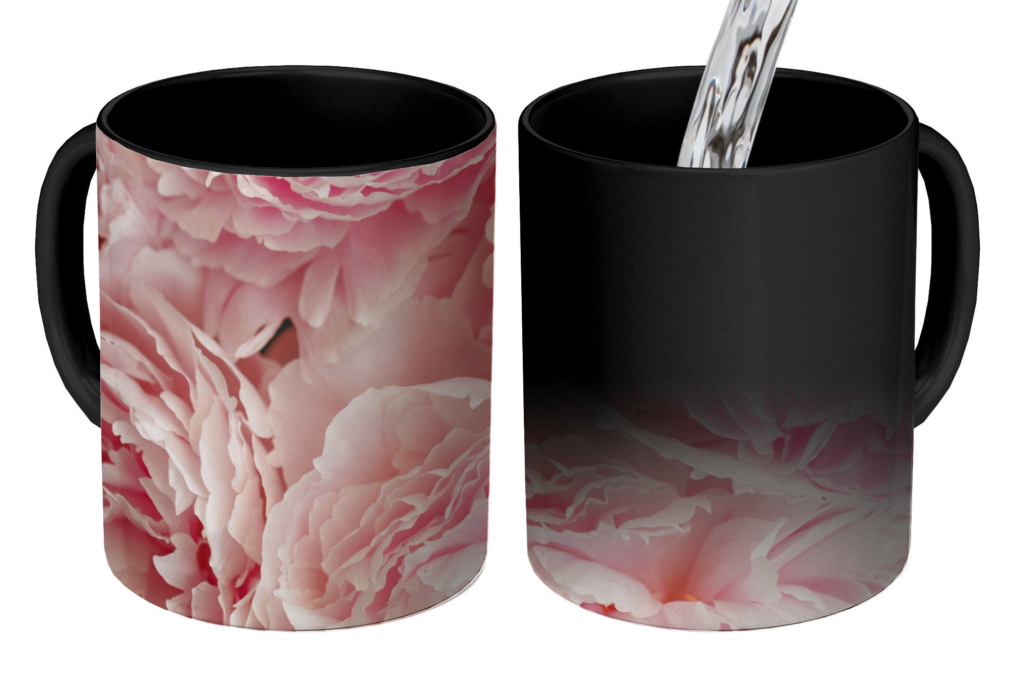 MuchoWow Tasse Draufsicht auf einen Strauß rosa Pfingstrosen, Keramik, Farbwechsel, Kaffeetassen, Teetasse, Zaubertasse, Geschenk