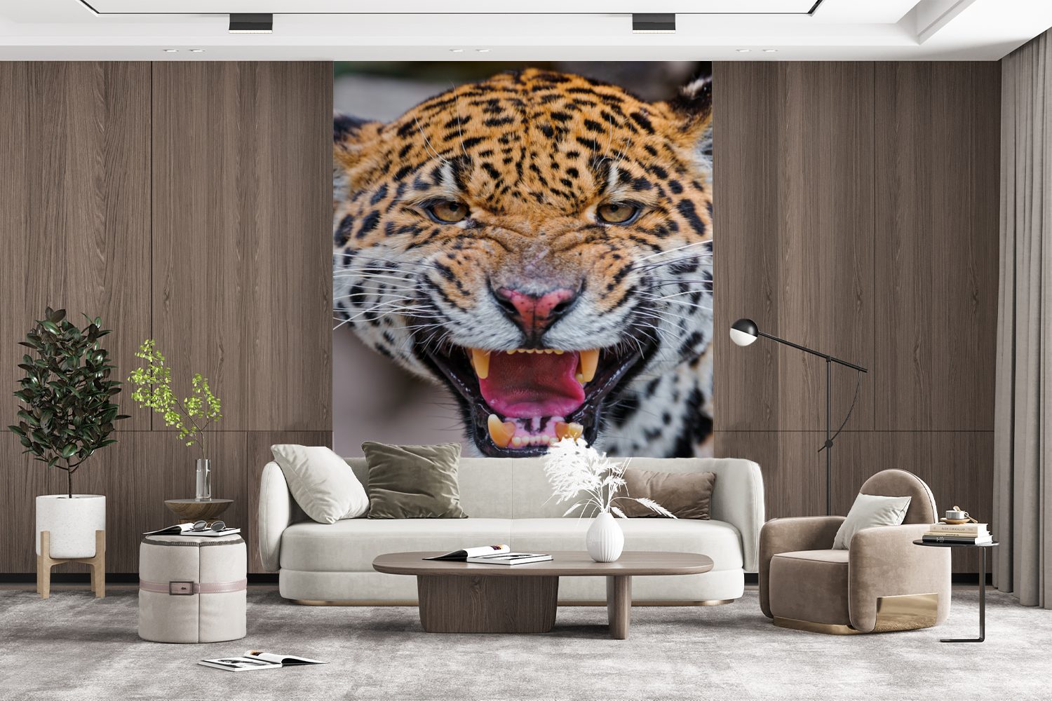 MuchoWow Fototapete Jaguar - (4 Makro Tapete bedruckt, Wandtapete St), Matt, für Tier, Vinyl - Wohnzimmer, Montagefertig