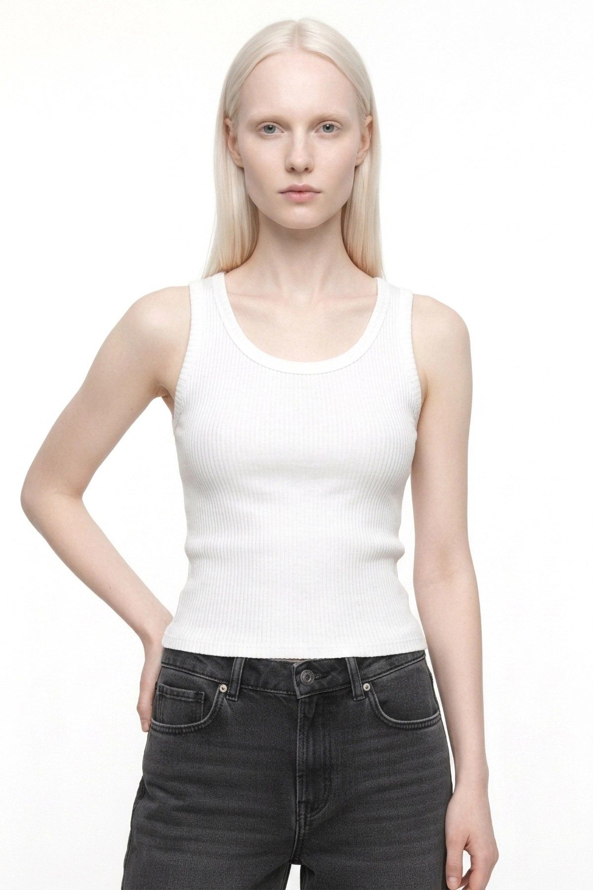 No Matter What Blusentop Rippstrick Basic Top mit Stretch