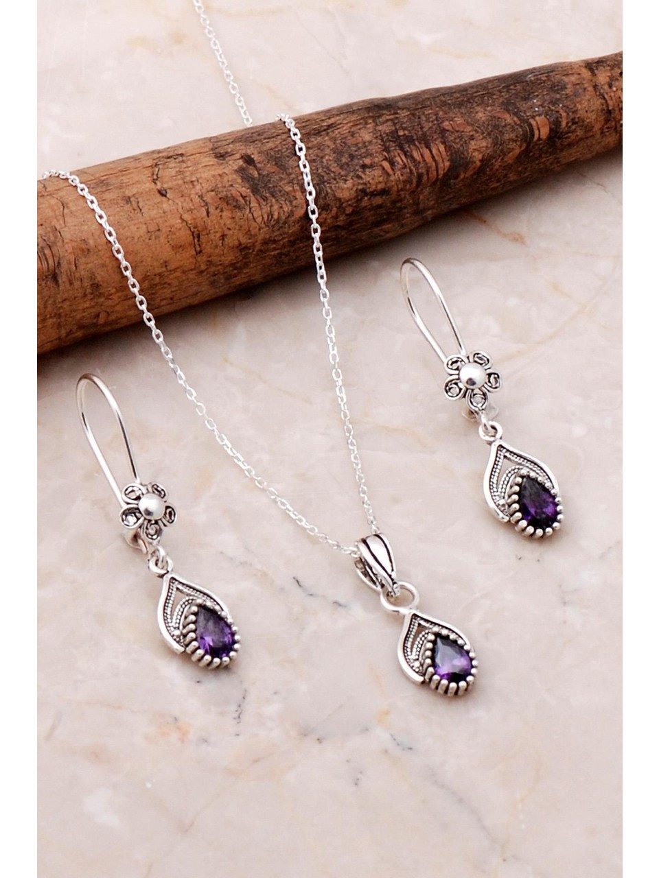 Nisan Kette und Anhänger Set, Silber Schmuckset – Handarbeit mit Ametyst & günstig online kaufen