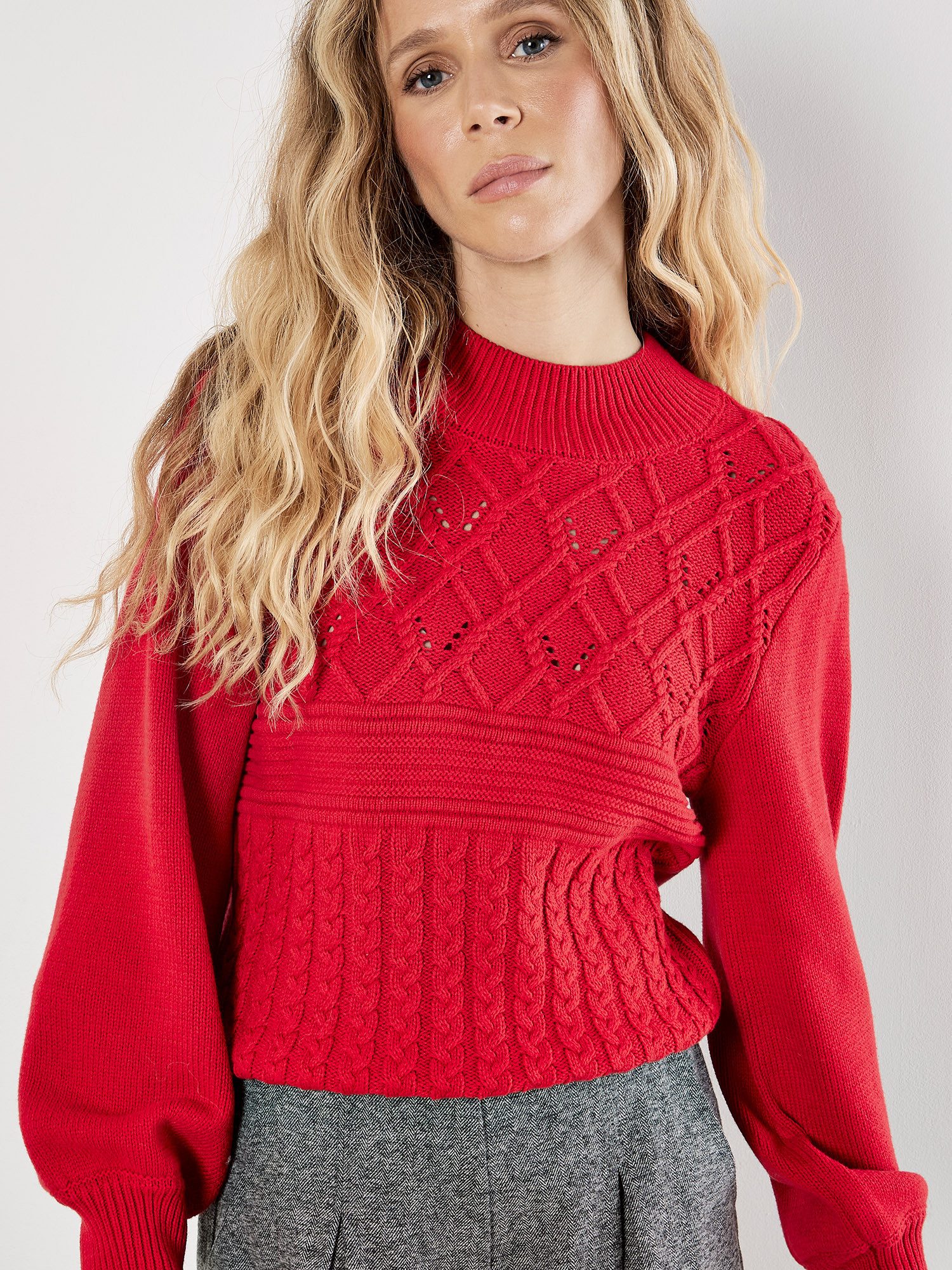 Apricot Strickpullover Rundhalspullover mit Strickmustern