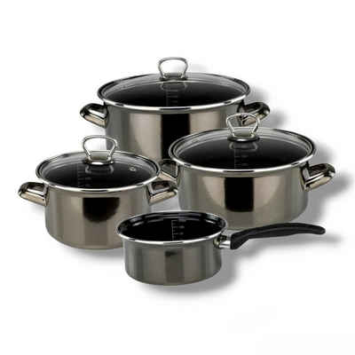 bemus Topf-Set "Black Pearl" - Anthrazit - Email, Stahl Emaille (7-tlg), 7-tlg., (Induktion), Crafted in Germany