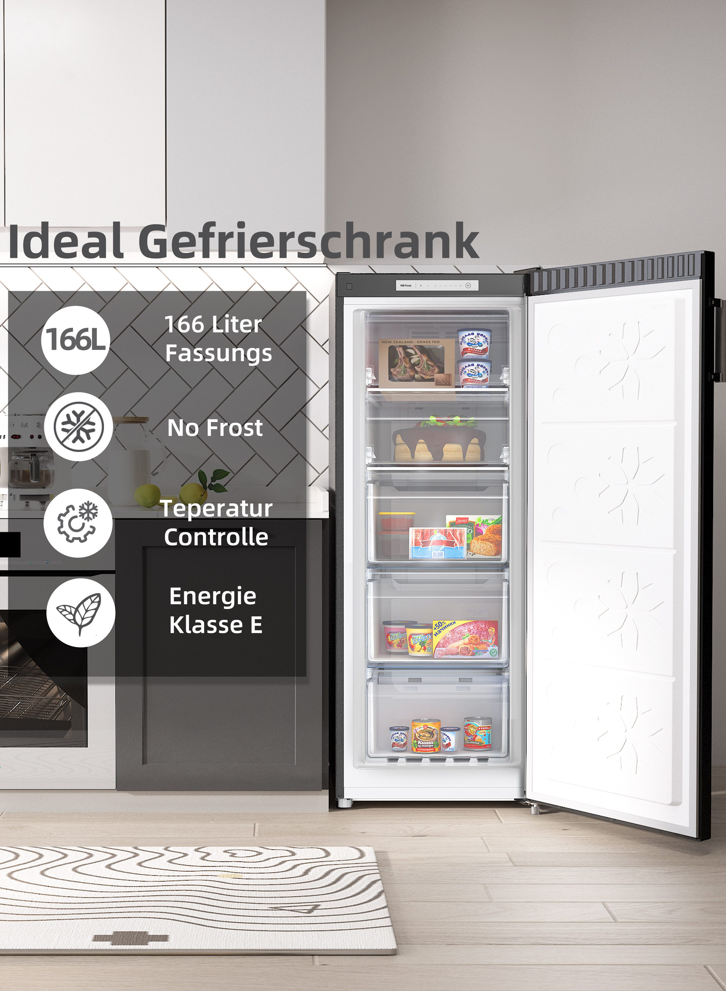 CHiQ Gefrierschrank Kompakt Gefrierschrank FSD166NE4E, 144.3 cm hoch, 54 cm breit, No frost,12 Jahre Garantie auf den Kompressor