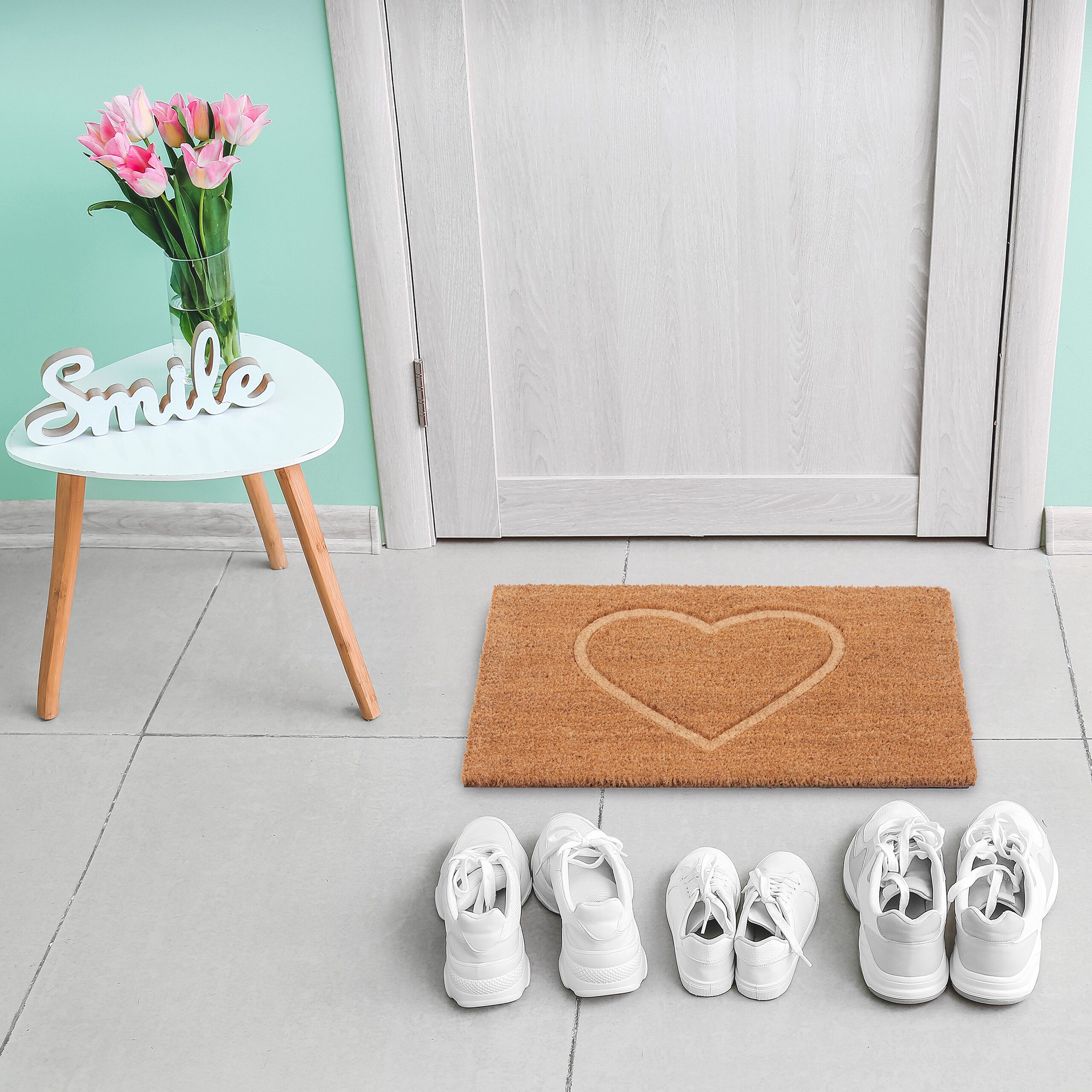 relaxdays Fußmatte Kokos Fußmatte Herz, rechteckig, Höhe: 15 mm