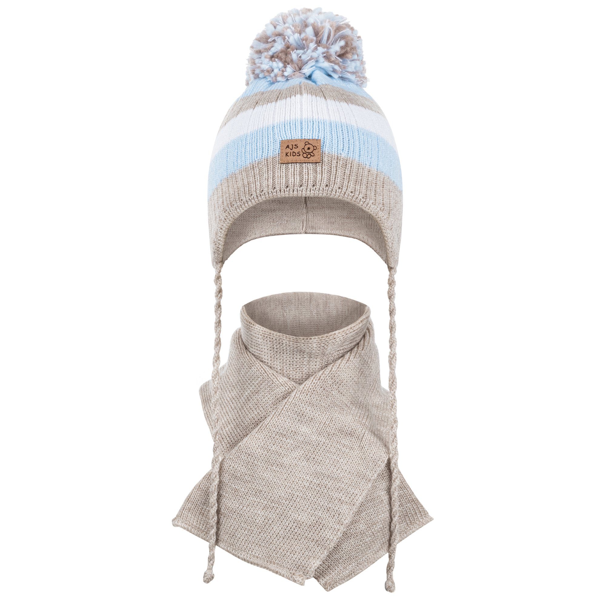 AJS Mütze & Schal Strickmütze Bommelmütze Strickschal Winterset Jungenmütze mehr