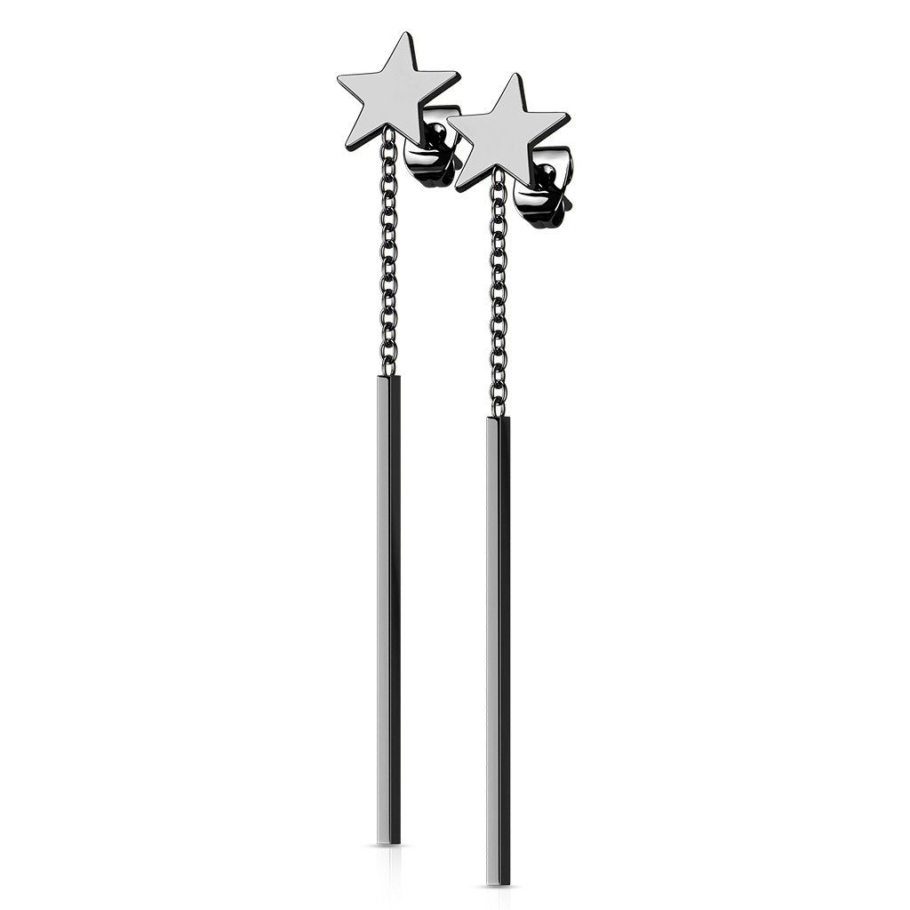 Ohrhänger-Set Ohrstecker Stern mit Stab-Anhänger schwarz aus Edelstahl Damen