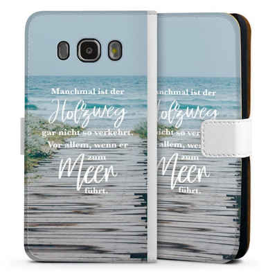 DeinDesign Handyhülle Strand Motivation Spruch Holzweg, Samsung Galaxy J5 (2016) Hülle Handy Flip Case Wallet Cover