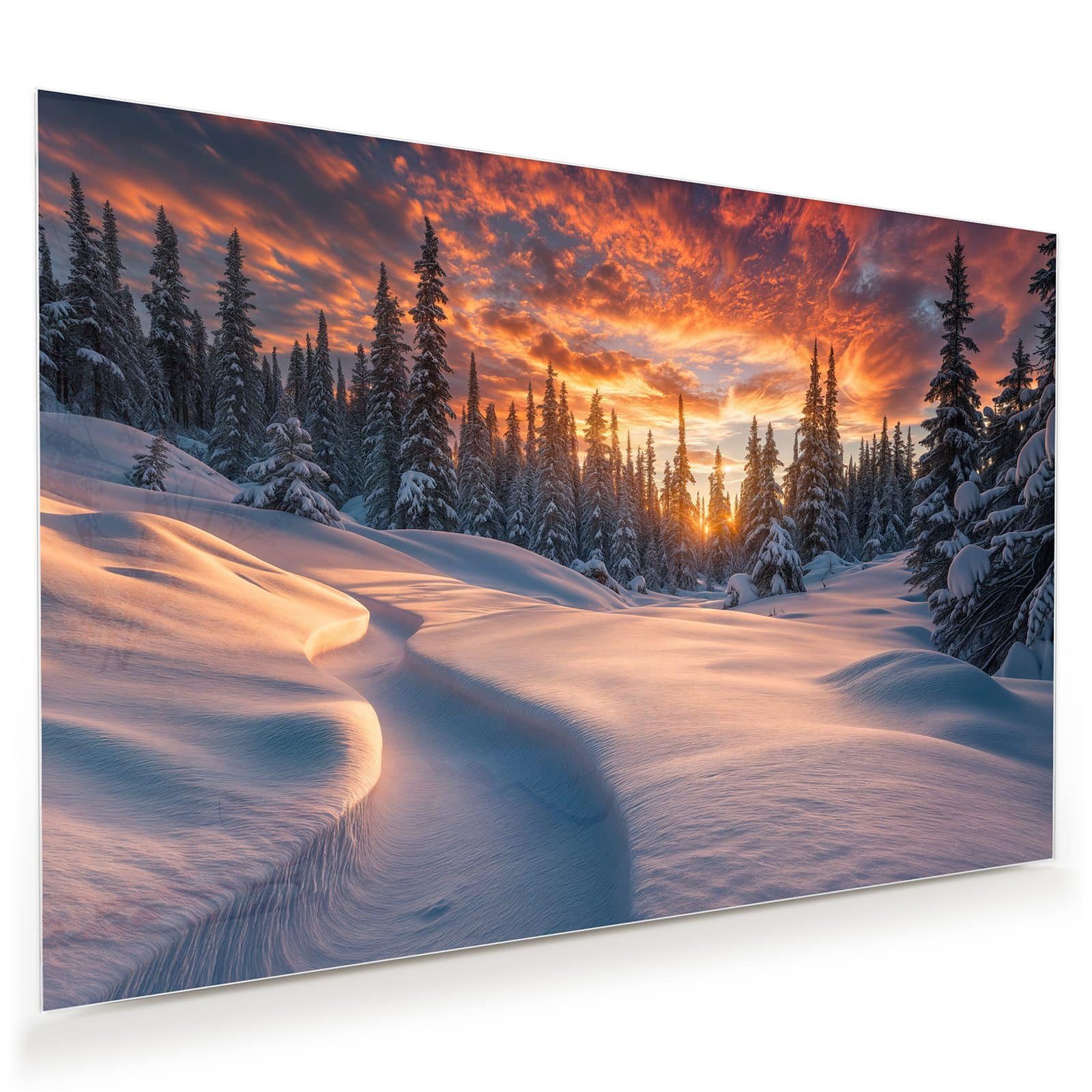 Primedeco Glasbild Wandbild Winterlandschaft Sonne mit Aufhängung, Jahreszeiten (21 verschiedene Größen, 1 St), Elegante Aufhängung