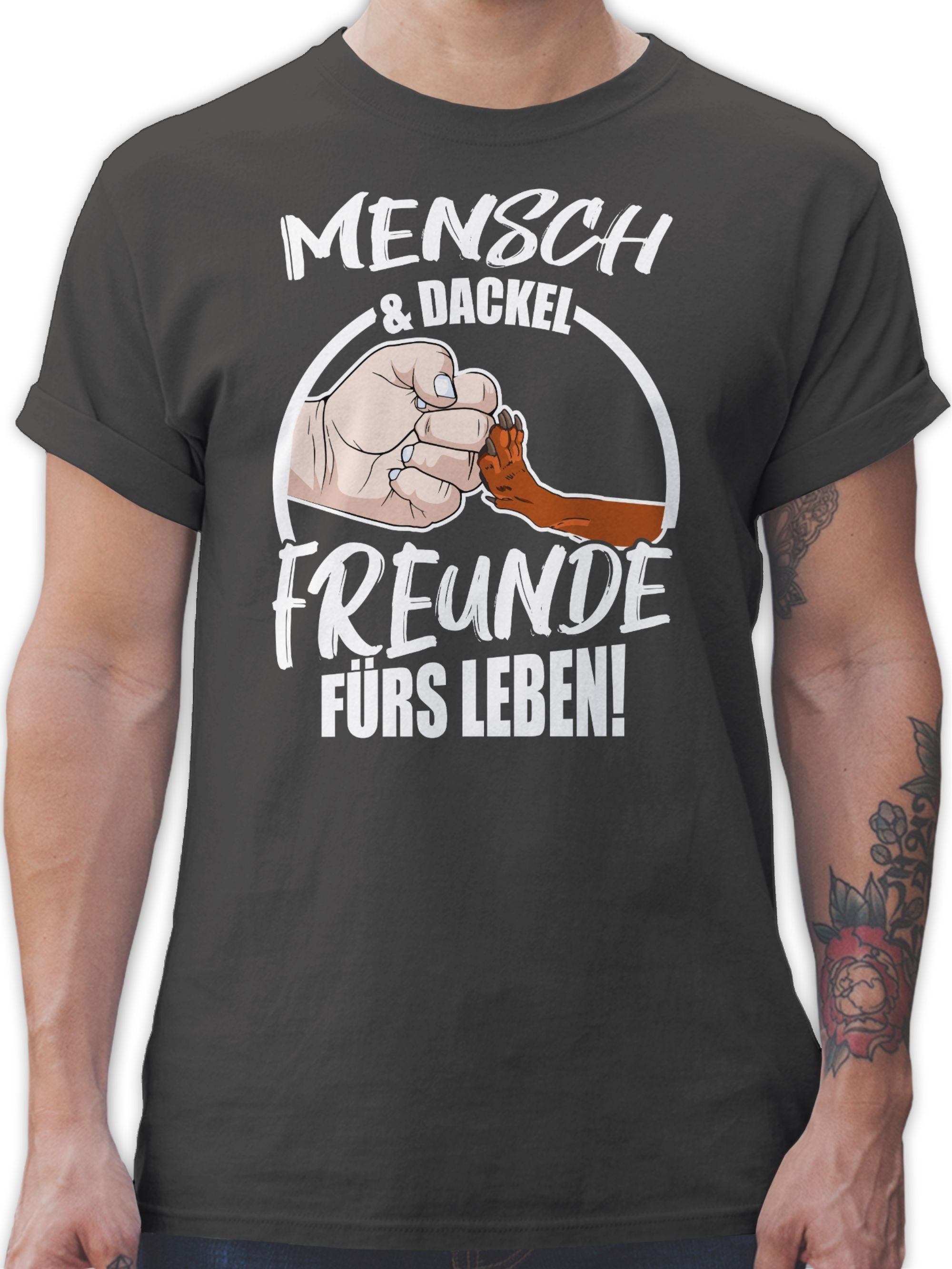 Shirtracer T-Shirt Mensch & Dackel Leben Freunde Hundebesitzer für fürs 2 Dunkelgrau Geschenk