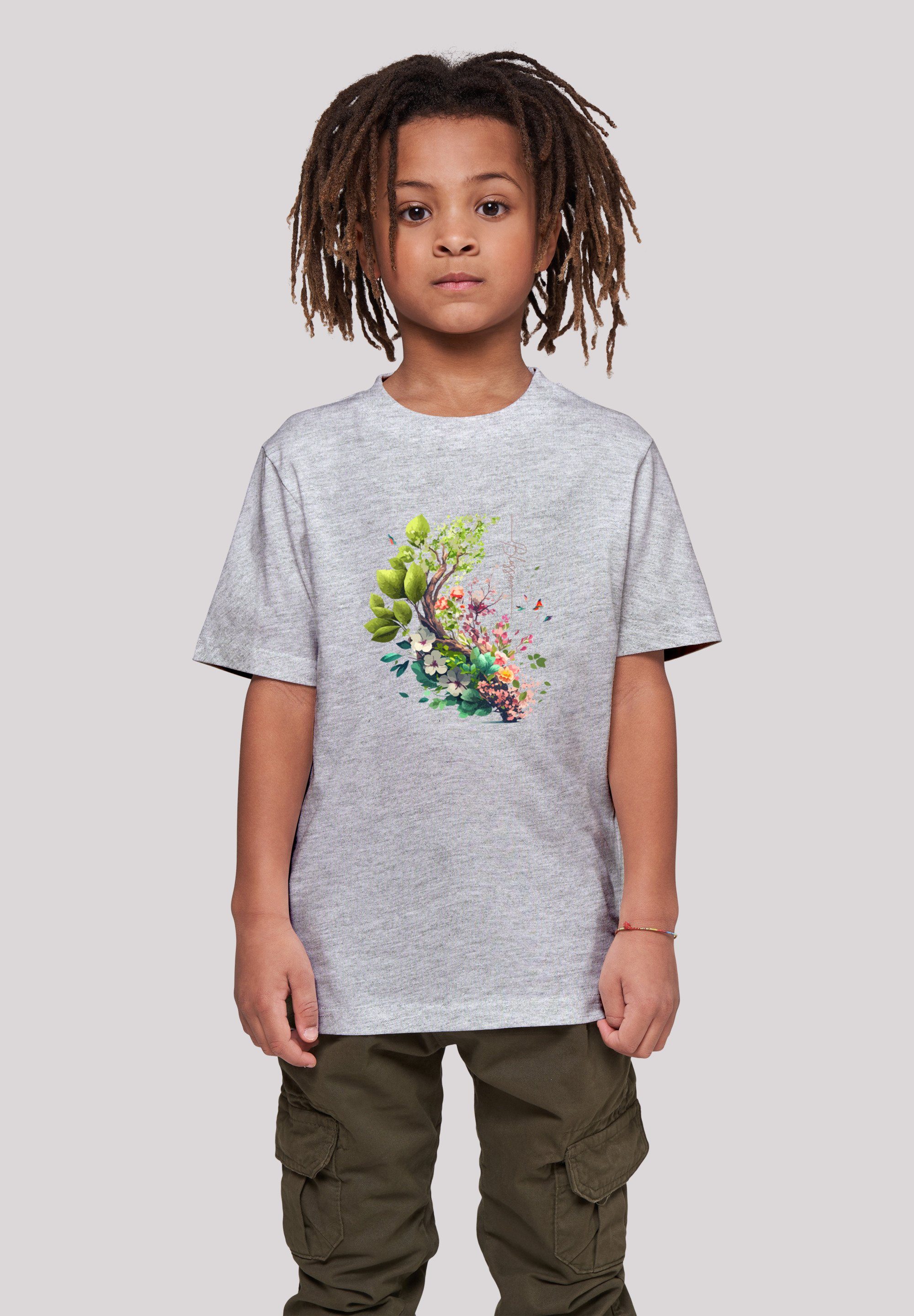 F4NT4STIC T-Shirt Baum mit Blumen Tee Unisex Print heather grey
