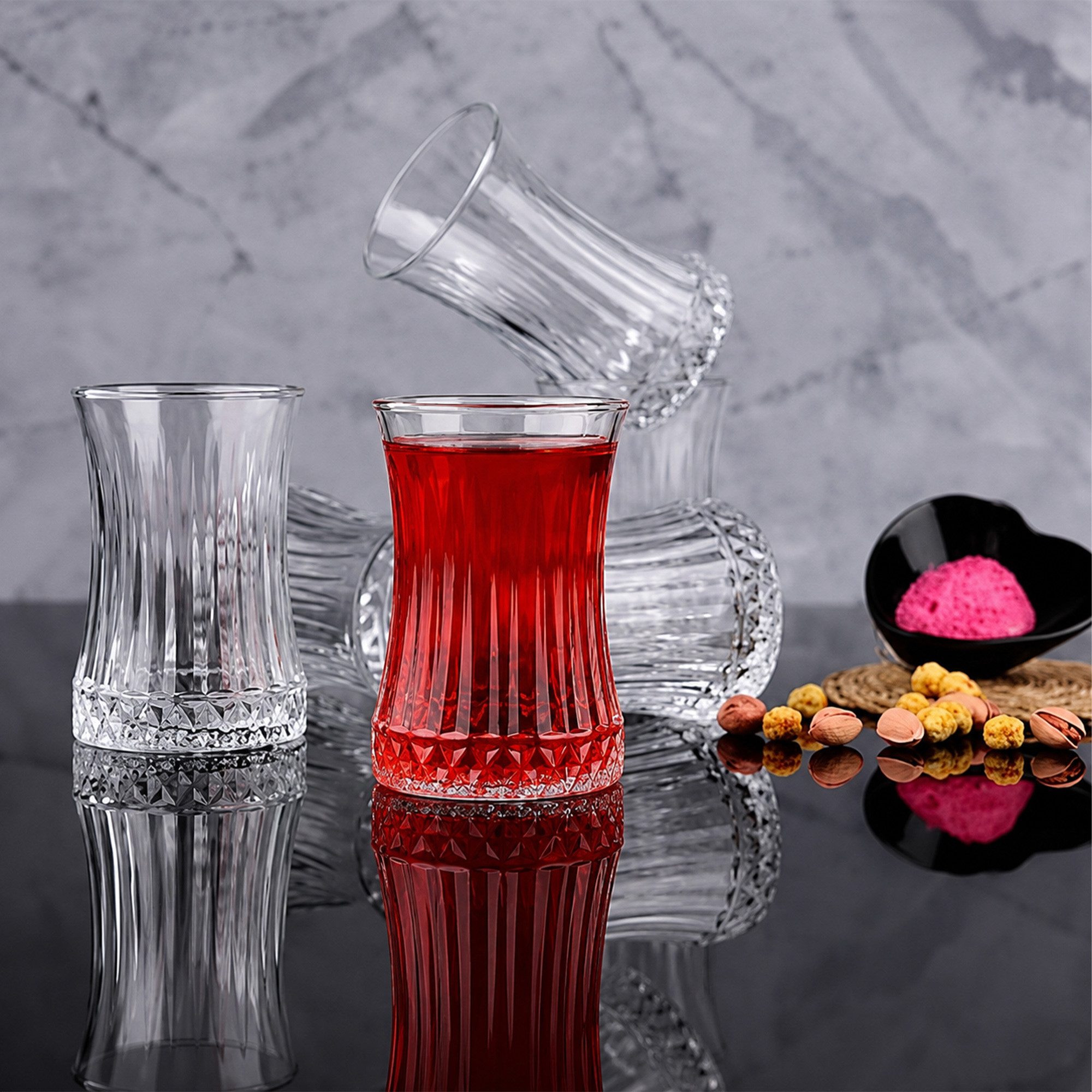 Pasabahce Gläser-Set Elysia Teegläser-Set, 6-tlg., Glas, 6er Set, 170 ml, optisches Design mit verstärktem Boden
