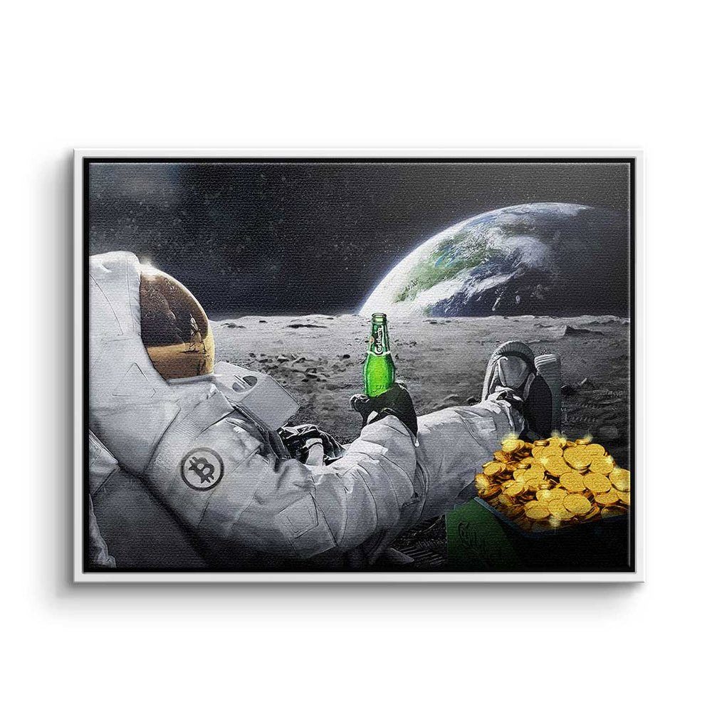 DOTCOMCANVAS® Leinwandbild Bitcoin Astronaut Lifestyle, Premium Leinwandbild - Crypto - Bitcoin Astronaut Lifestyle - Trading weißer Rahmen