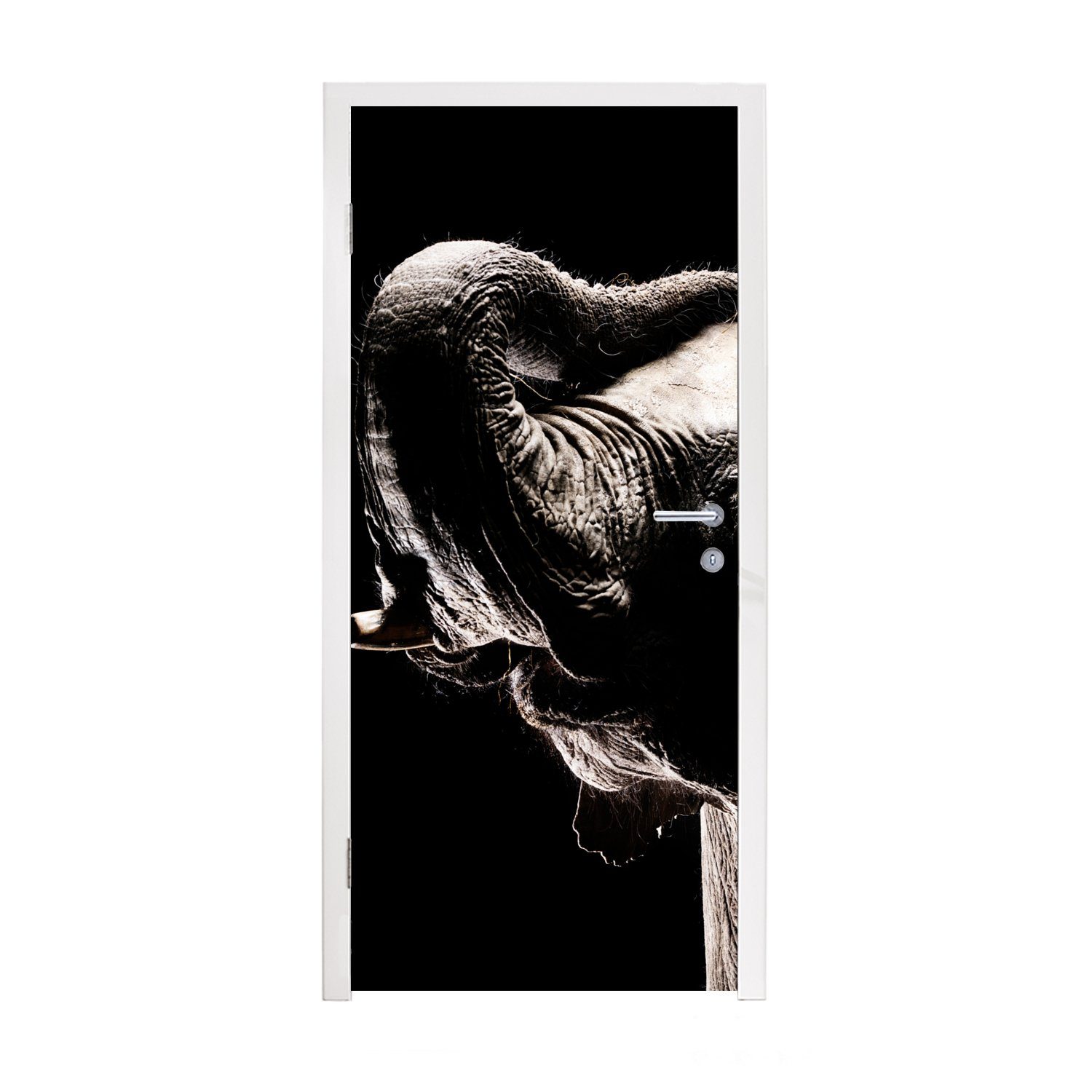 MuchoWow Türtapete Elefant - Schwarz - Tiere - Porträt, Matt, bedruckt, (1 St), Fototapete für Tür, Türaufkleber, 75x205 cm