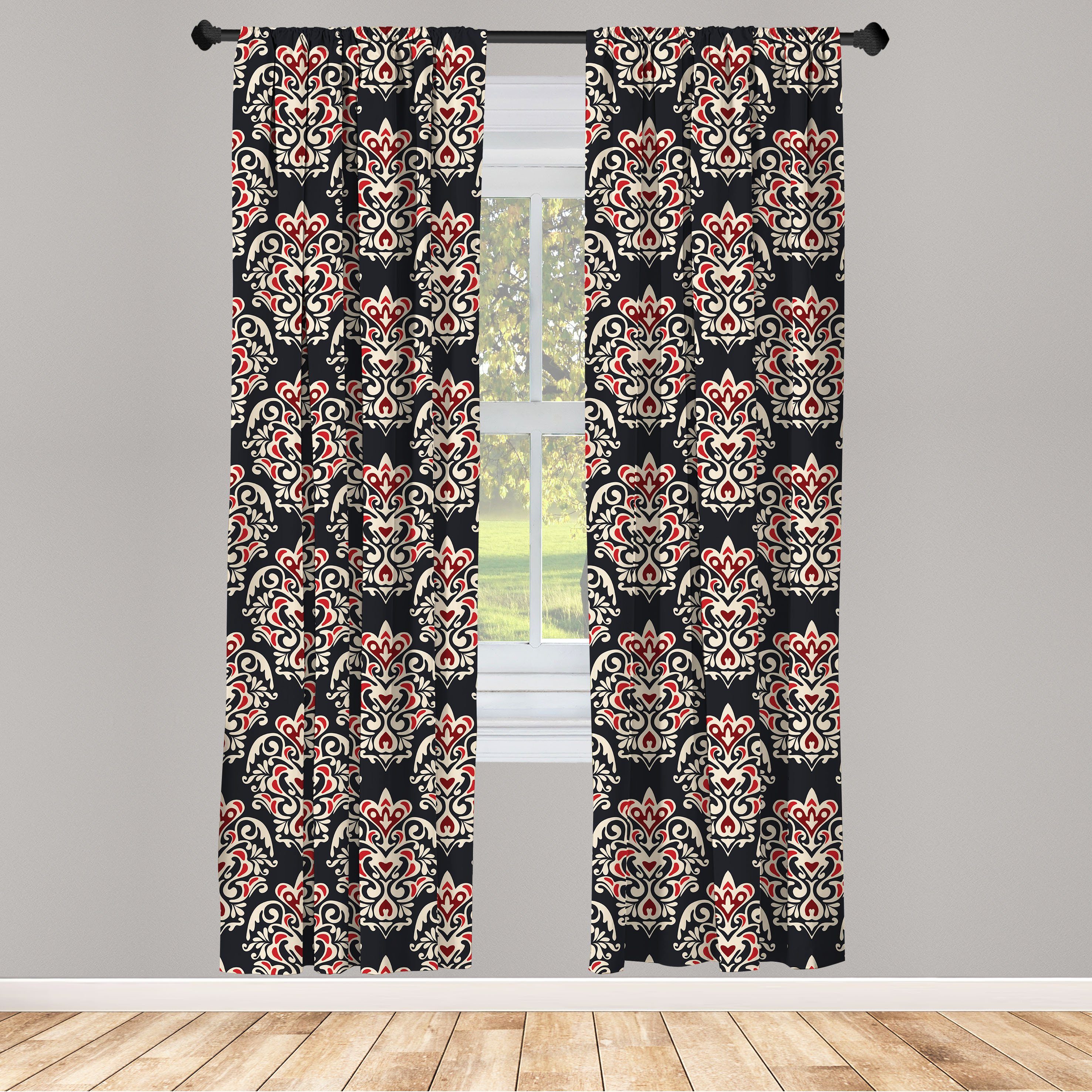 Gardine Vorhang für Wohnzimmer Schlafzimmer Dekor, Abakuhaus, Microfaser, Damast Klassisches venezianische Motiv | Fertiggardinen