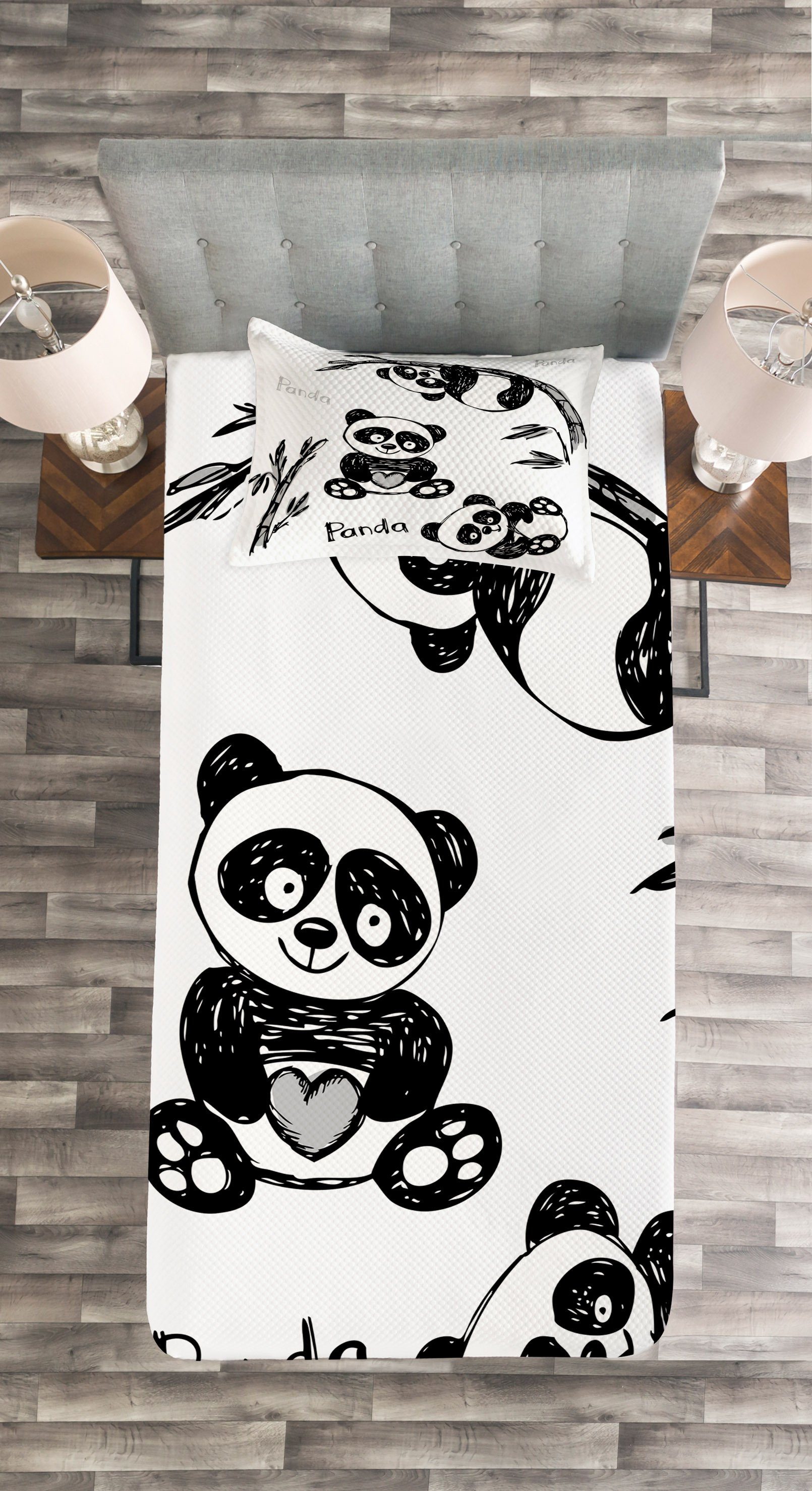 gezeichnet Kissenbezügen mit Panda Tagesdecke Waschbar, Poses Hand Kids Set Abakuhaus,
