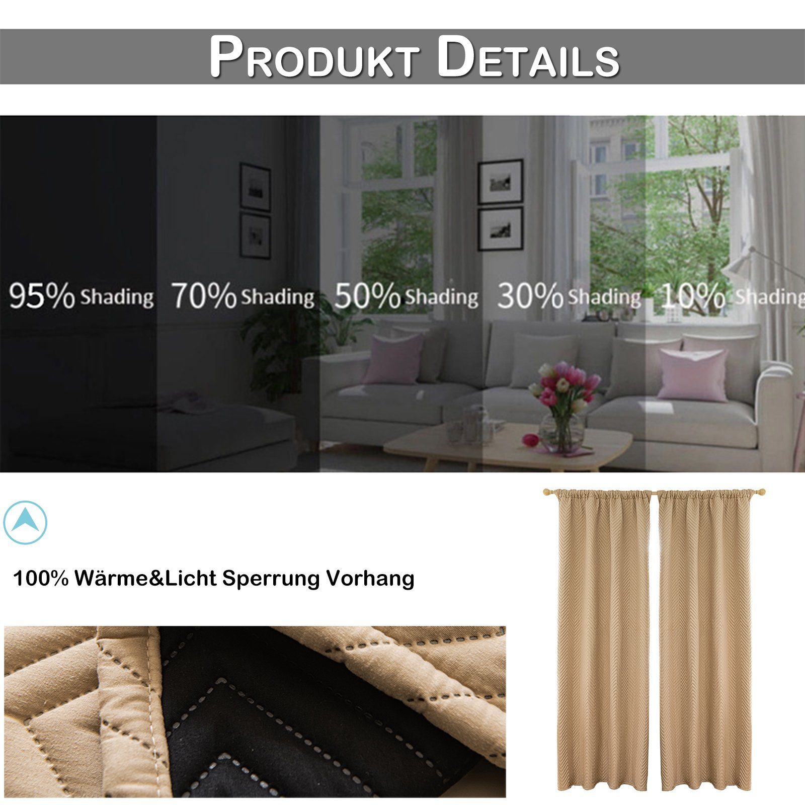 Sunicol Gardine 100% Blickdich Thermo Verdunkelungsvorhang mit Kräuselband (2 St), Winter Wärmeisolierend Türvorhang für Schlafzimmer Wohnzimmer – Bild 2 von 5