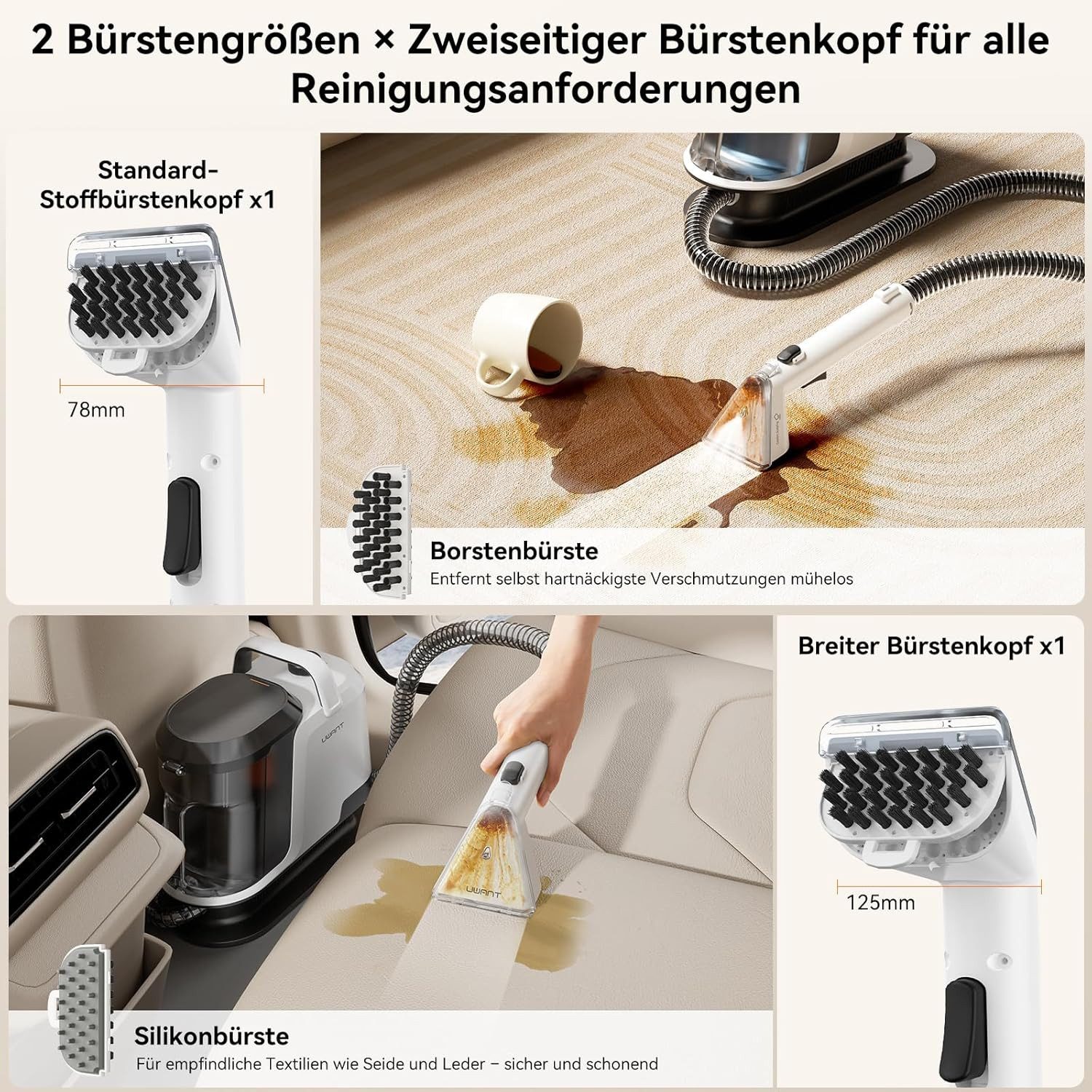 UWANT Teppichreinigungsgerät Uwant Y100 Steam 4-in-1 Teppichreinigungsgerät 28000PA, 1750 W, Waschsauger, 100°C Dampf, 65°C HeiBwasser, Kaltwasser-Funktion, Selbstreinigung