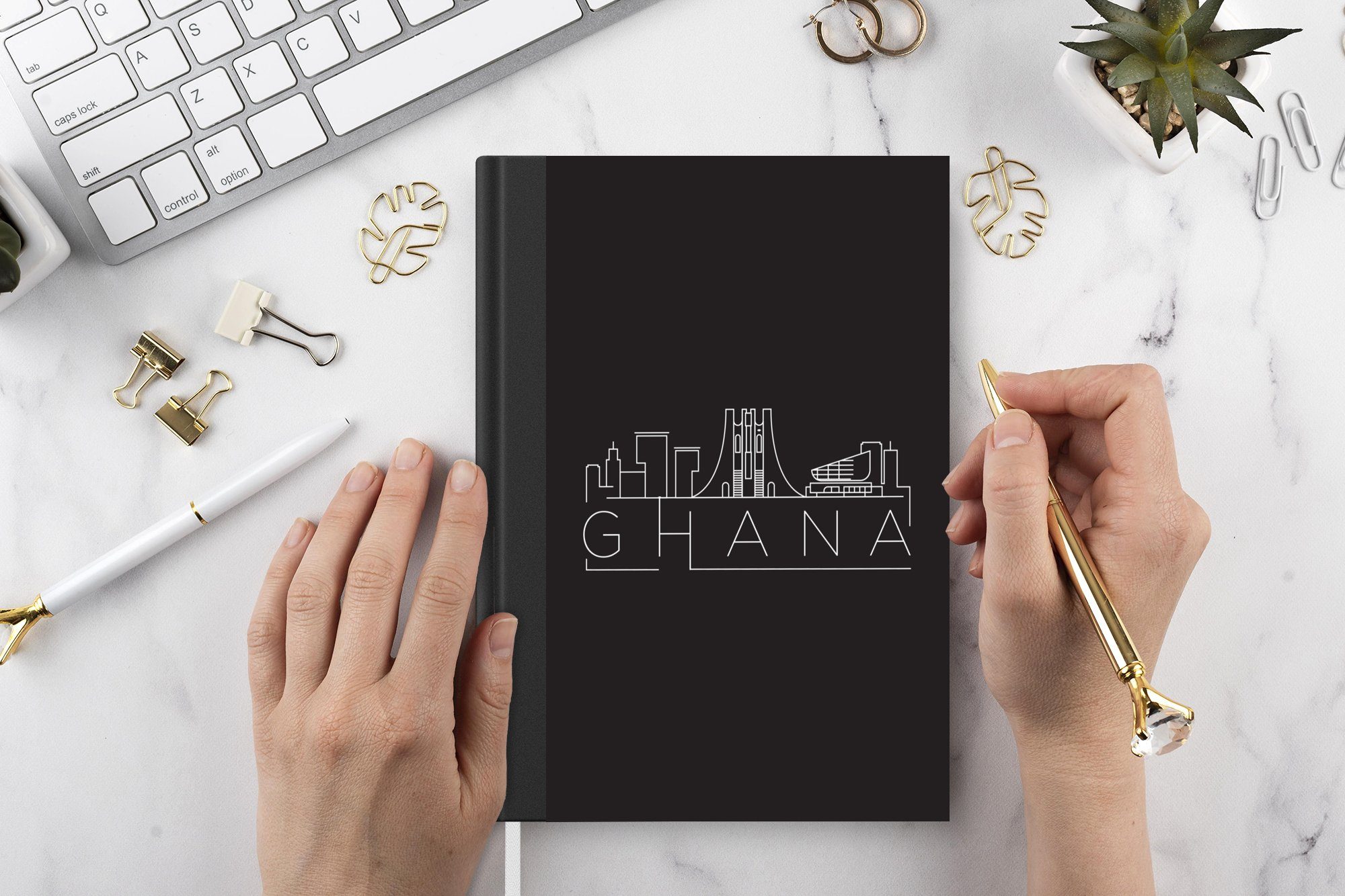 Skyline schwarz, Merkzettel, Seiten, Notizbuch Journal, Notizheft, weiß Tagebuch, 98 Haushaltsbuch "Ghana" MuchoWow A5, auf