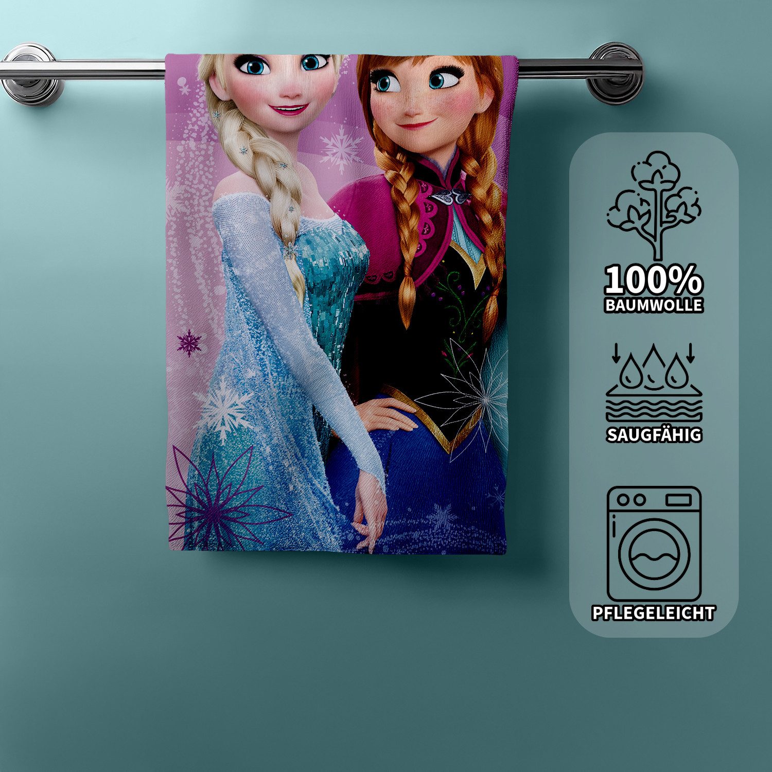 Jerry Fabrics Handtücher Anna Elsa Frozen Eiskönigin Duschtuch Badetuch Handtuch 70 x 140cm, (1 Duschtuch, 1-St), Langlebig