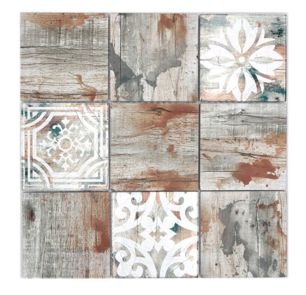 Mosani Mosaikfliesen Glasmosaik Mosaikfliese Piastrella Vintage beige Holzoptik