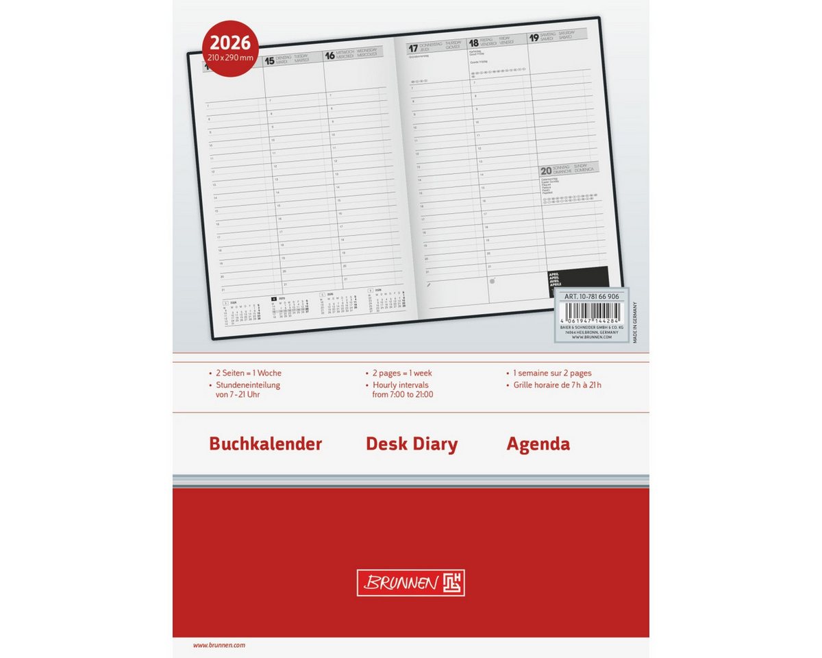 Thumbnail - BRUNNEN Buchkalender Buchkalender 781 1 Woche/2 Seiten 21x29,7cm A4 Baladek-Einband schwarz