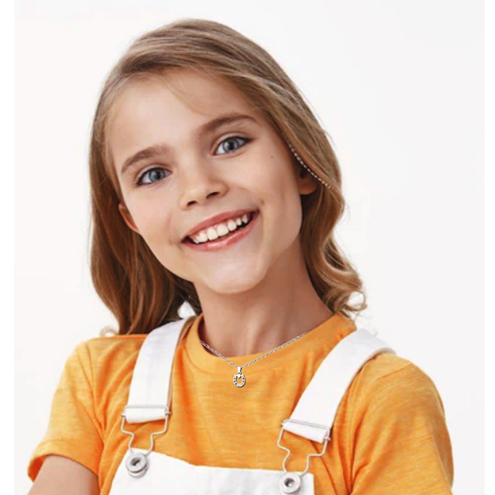 Limana Kette mit Anhänger 925 echt Sterling Silber Pferde Hufeisen Herz Glücksbringer (inkl. Geschenkdose), Geschenk für Kinder Mädchen Frauen Damen Ehefrau Freundin Mutter