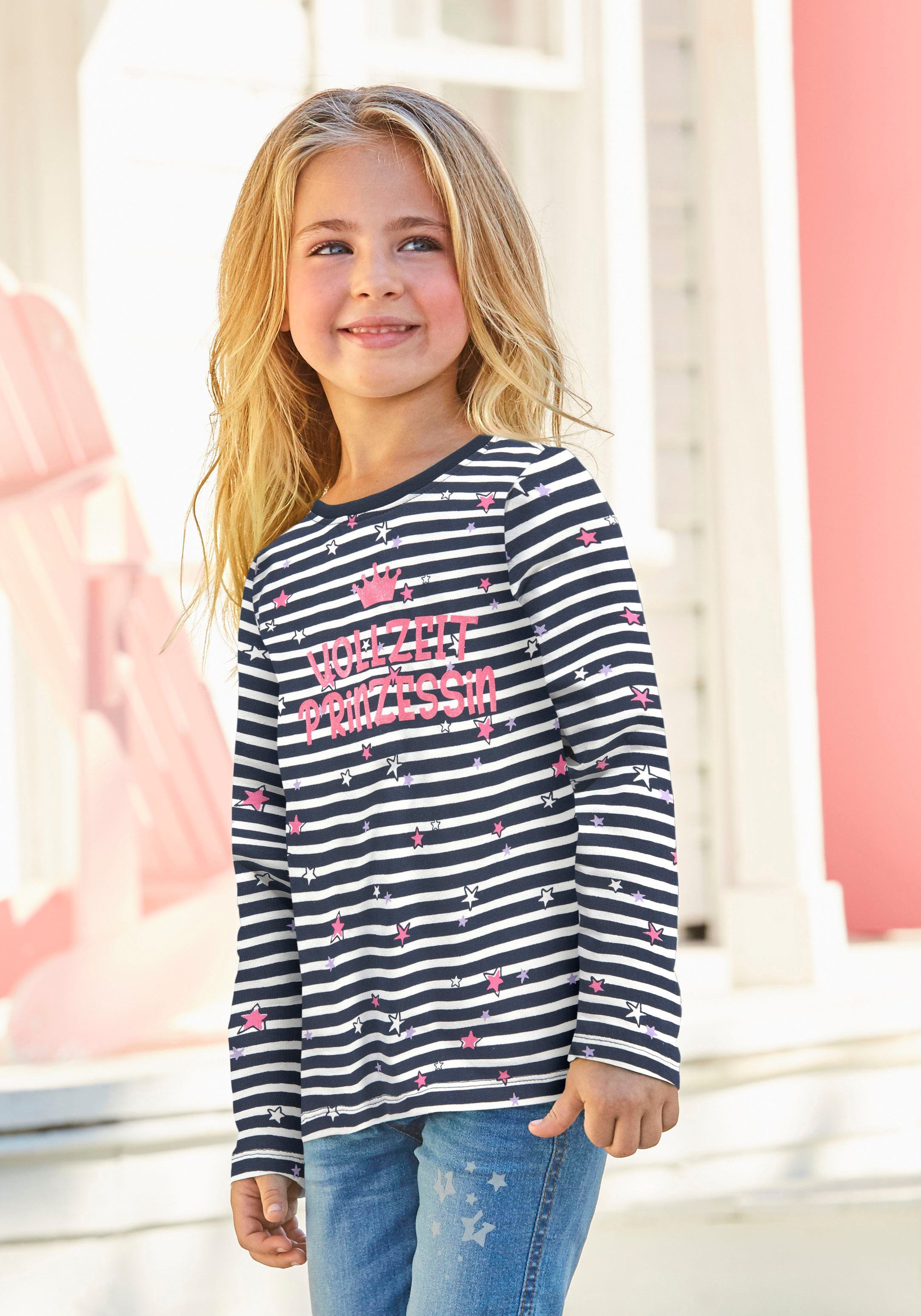 KIDSWORLD Langarmshirt Vollzeit Prinzessin Sternen und mit kleinen Streifen