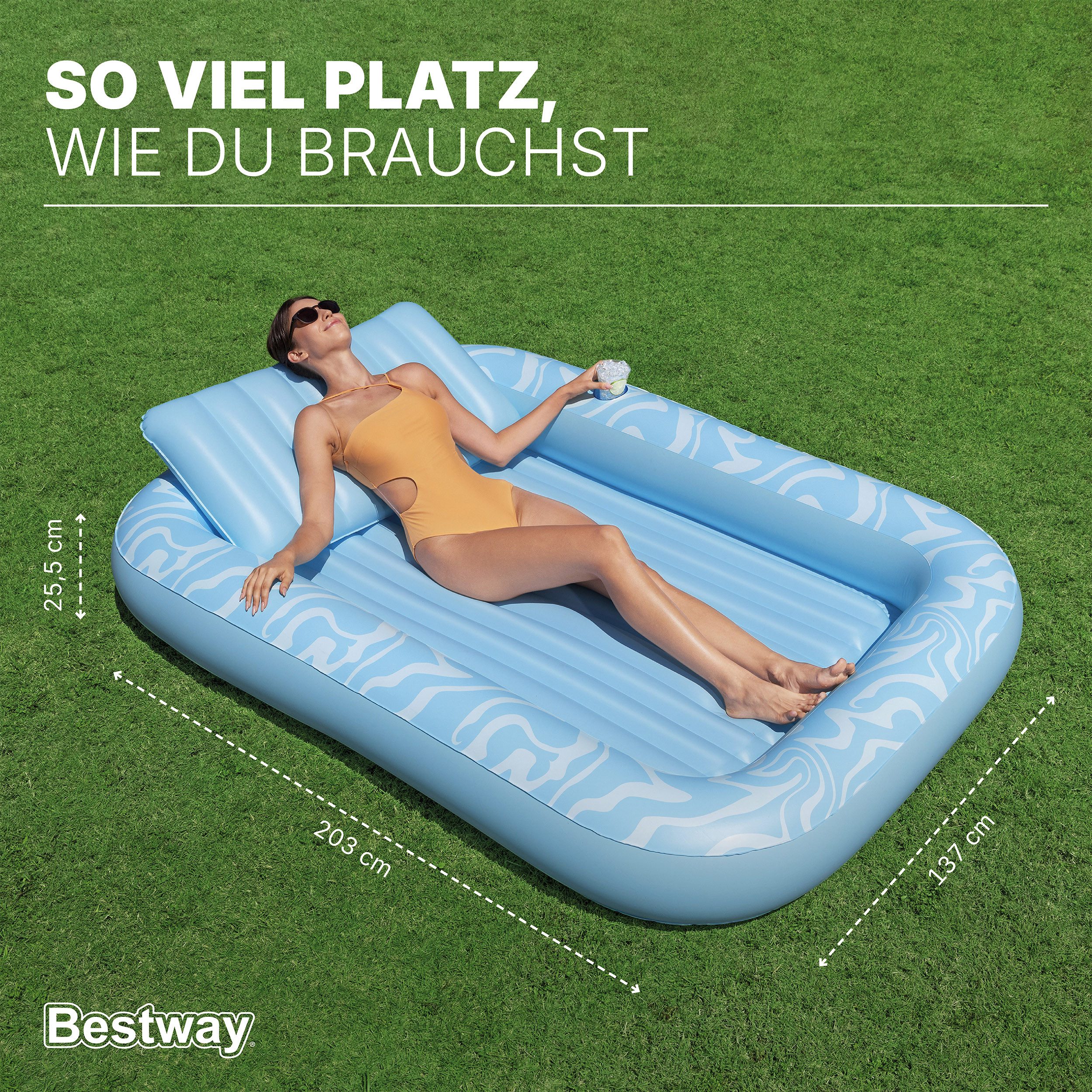 Bestway Luftmatratze Sun Kissed™, (Packung, 1-St., 203 x 137 x 25,5 cm), Im oder am Pool verwendbar